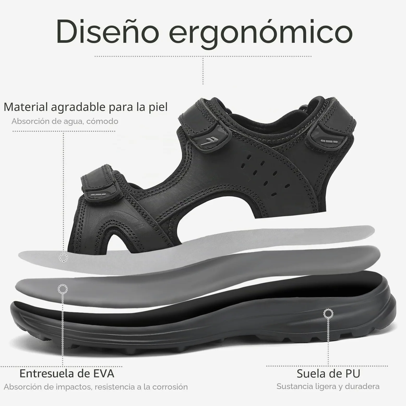FLARUT Sandalias de los Hombres de Verano Zapatos de Senderismo Trekking Deportes al Aire Libre de Cuero Playa Dedo del Pie Abierto Deportivas Casuales(Negro,42)