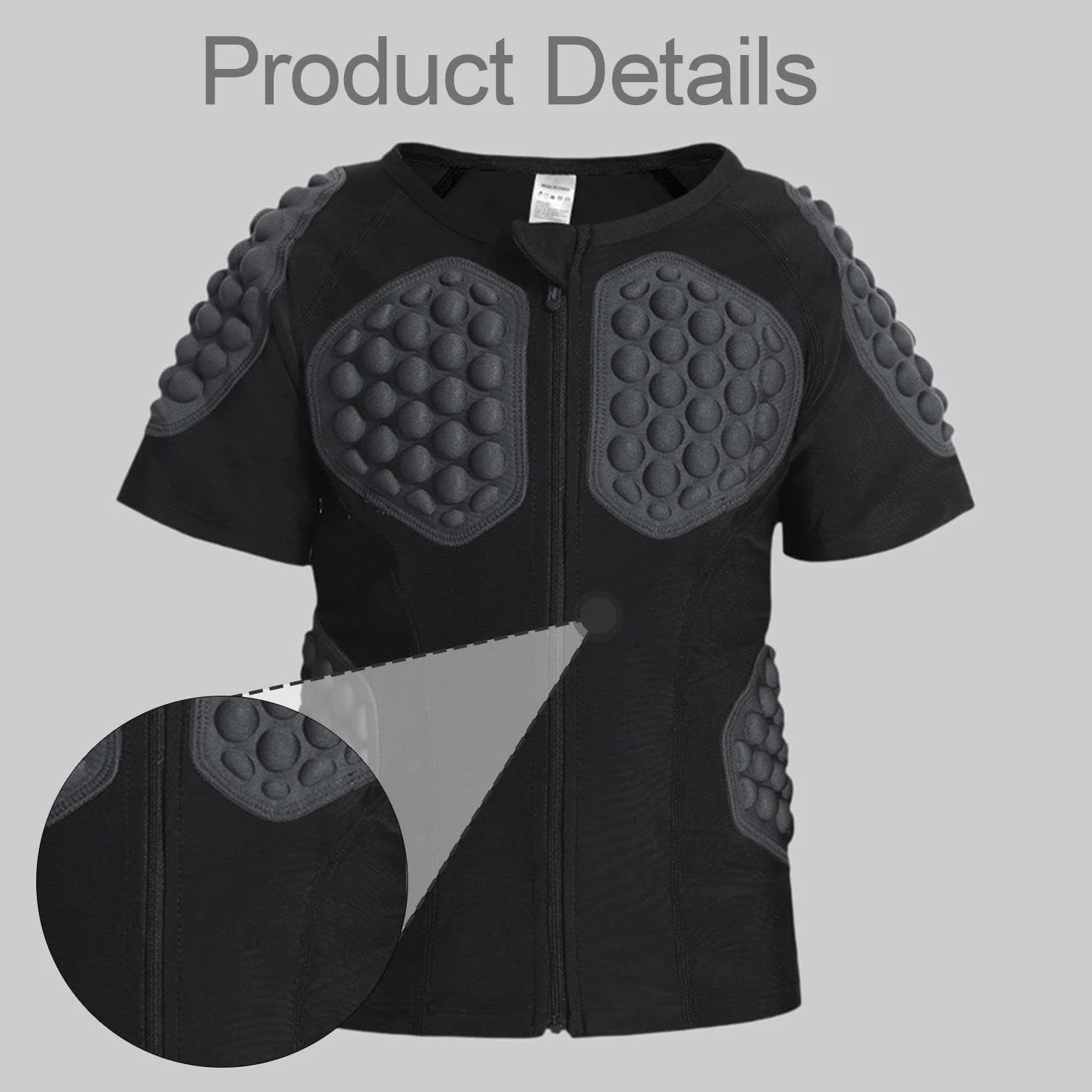 Camiseta Deportiva Acolchada Niños Protección Impacto Compresión EVA Transpirable Función Zipper Adecuada para Entrenamiento Rugby Baloncesto Ciclismo