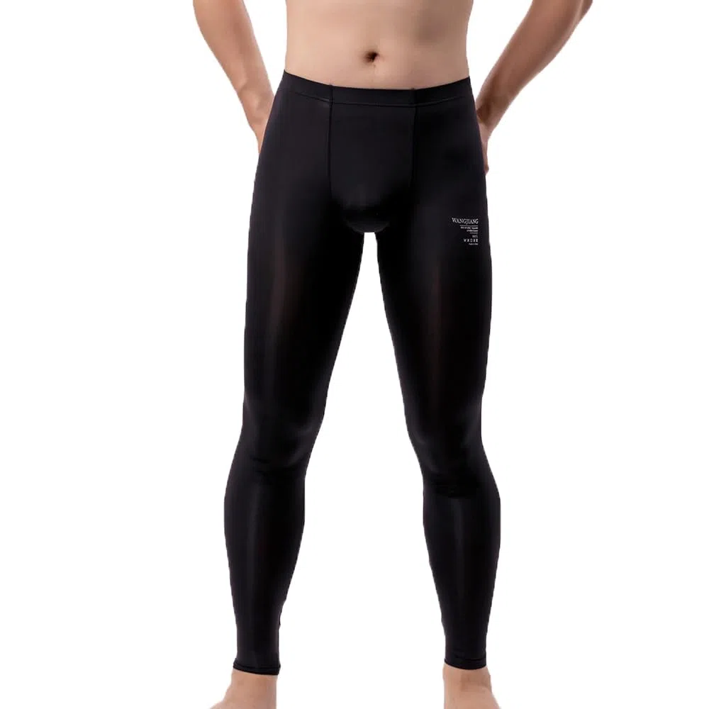 Leggings transparentes de seda de hielo para hombre, ropa interior, pantalones elásticos de tiro bajo, pantalones largos