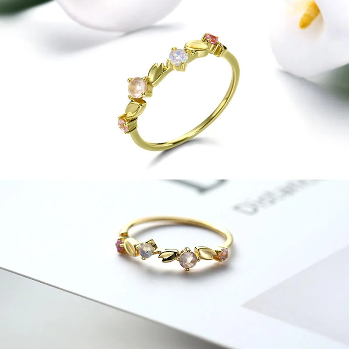 Beydodo Anillo de Boda Oro Amarillo Mujer 9 14 18Kilates con Redondo con Cristal, Anillos de Mujer de Boda Oro