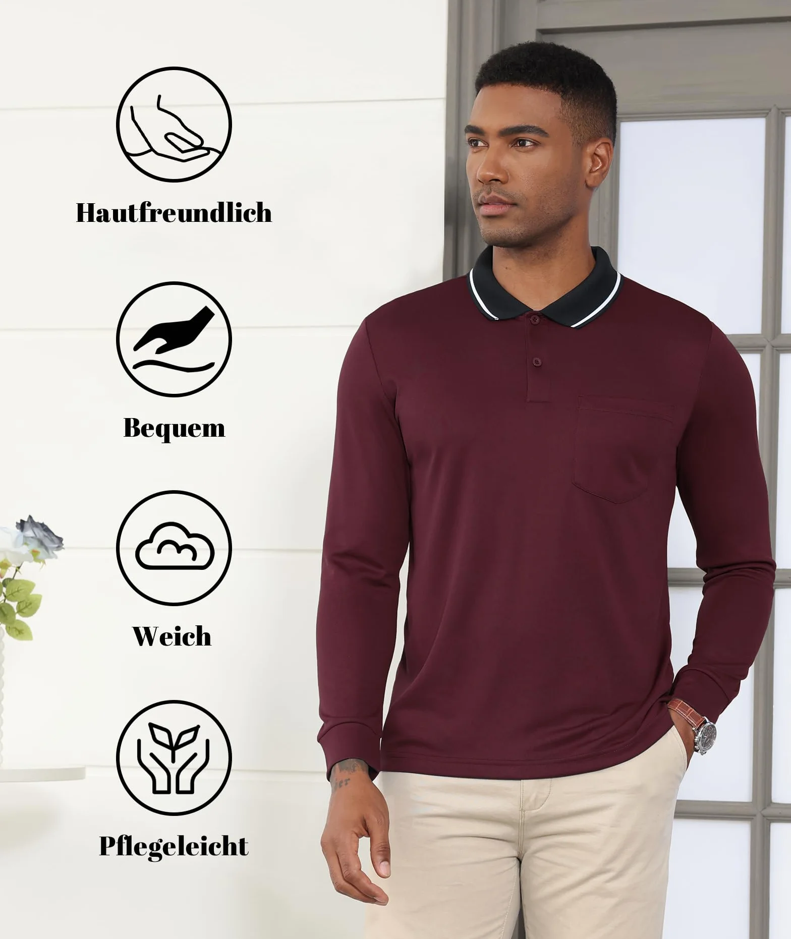 SwissWell 3 Pack Polos Manga Larga Hombre Transpirable Golf