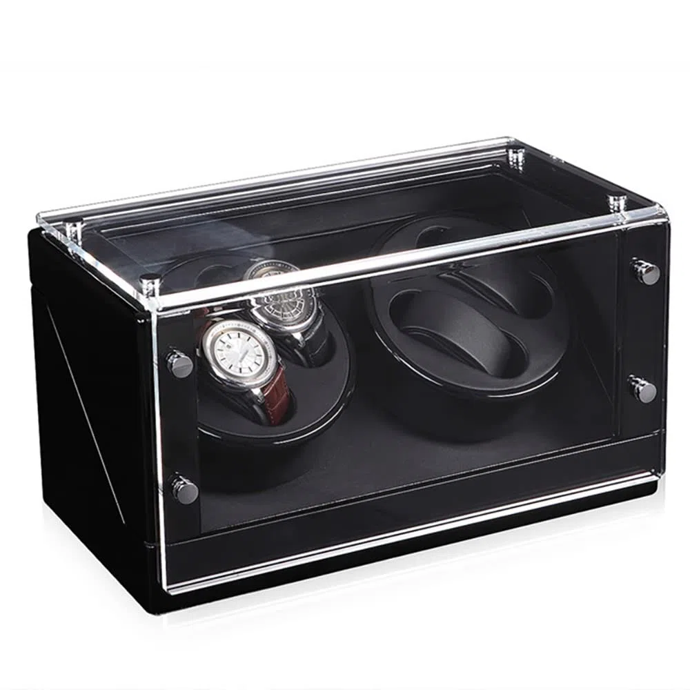 PAHION Enrollador Automático para Relojes para 4 Relojes con Motor Silencioso Acrílico Superresistente Caja Expositora con Enrollador para Reloj De Pulsera Estuche Giratorio con Enrollador para Reloj