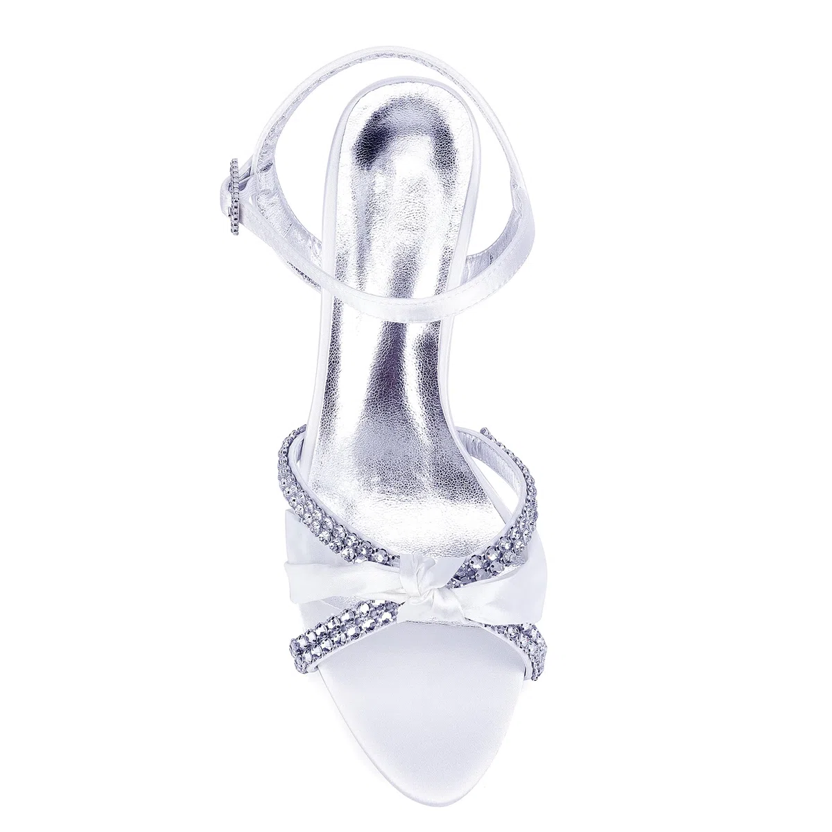Sandalias de Boda de satén para Mujer con pedrería Brillante Peep Toe Strappy Party Bridal Shoes