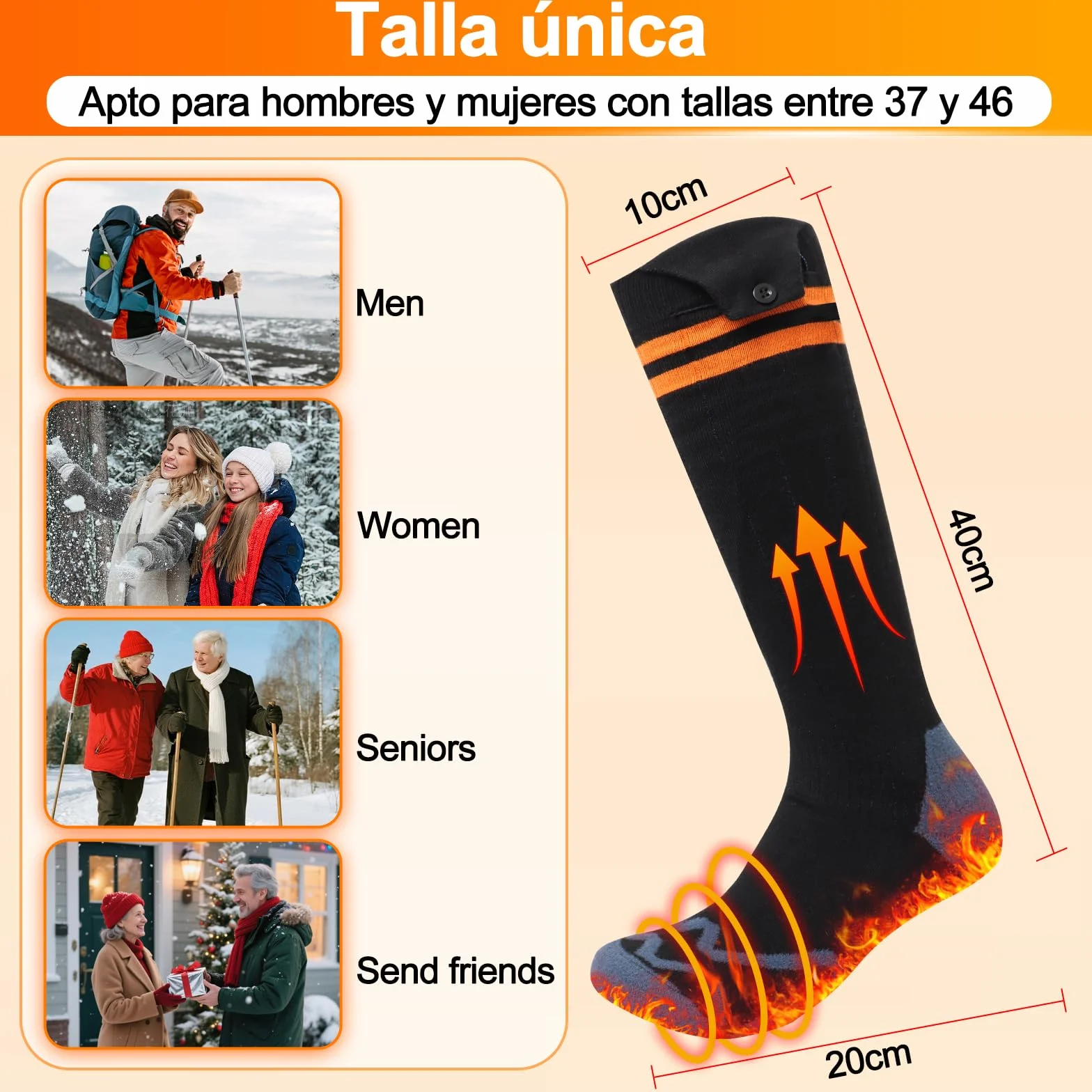 Calcetines Calefactables para Hombre y Mujer, Calcetines Calefactables Recargables con 4 Niveles de Calefacción, Calcetines Eléctricos de 5000mAh para Esquiar, Hacer Senderismo, Acampar
