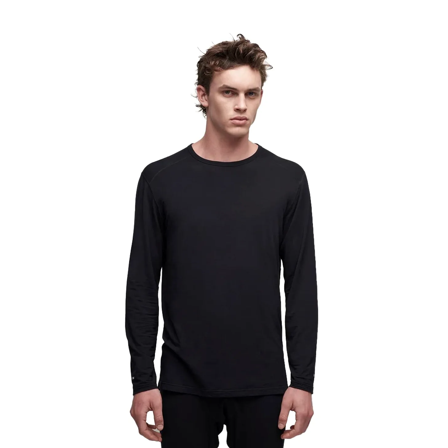 Le Bent Camiseta de manga larga para hombre Le Base Layer 200 | Camisa ligera de lana merino para correr, senderismo, cuello redondo, M - Core Black