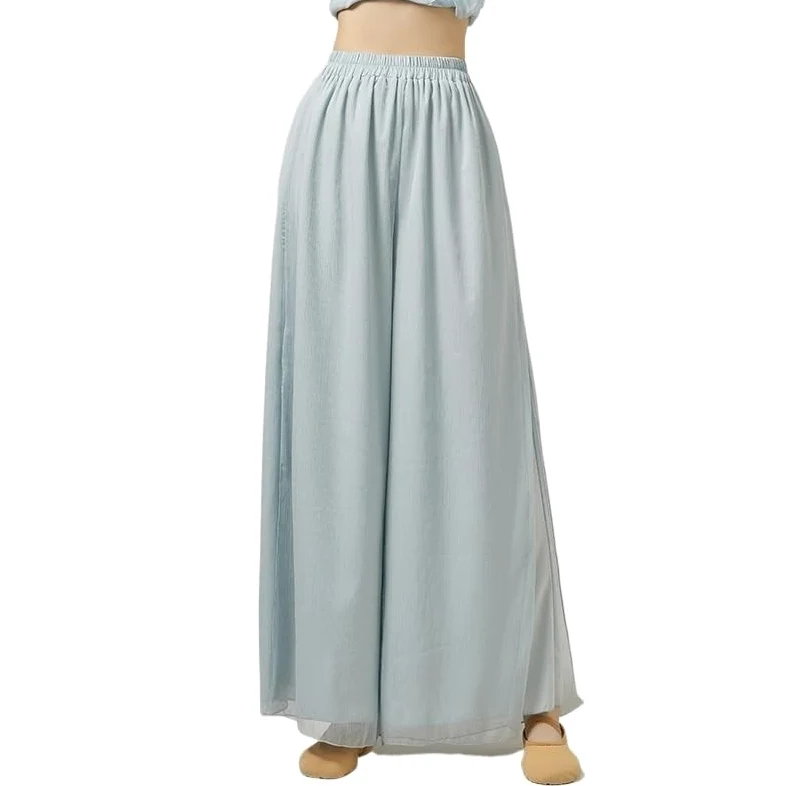 Pantalones de Baile Modernos de Pierna Ancha de Doble Capa for Mujer, Pantalones Sueltos fluidos de poliéster, Traje de Baile for Adultos