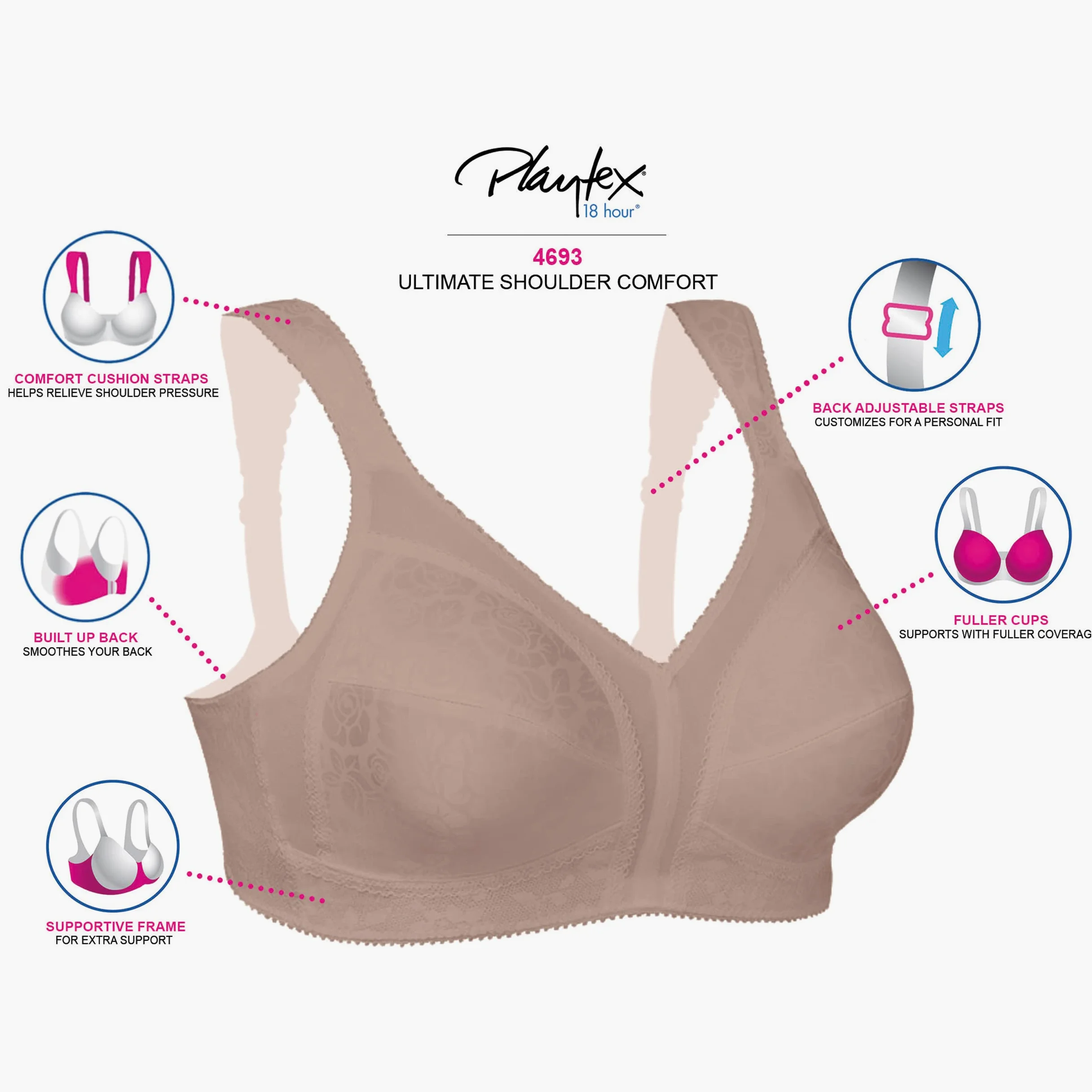 Playtex 18 Hour Original Comfort Strap Bra 4693B Mujer (Pack de 1)