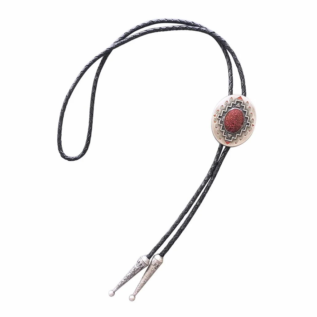 JEANSFRIEND Vintage Silver Plated American Southwest Cowboy Cowgirl Oval Bolo Tie Corbata