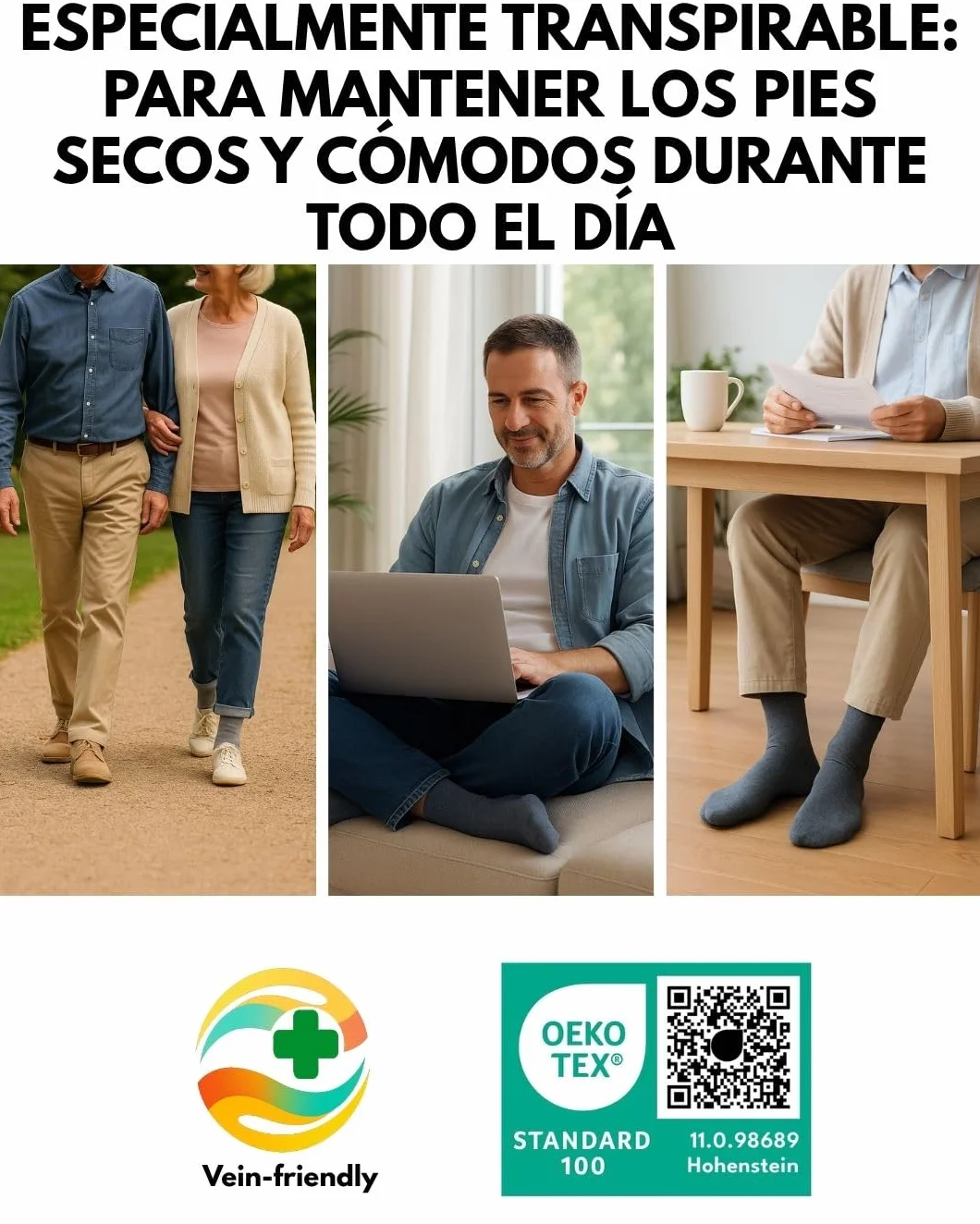 sockenkauf24 6 Pares de Calcetines Diabéticos con Cintura de Confort sin Elástico & sin Costuras Hombre & Mujer 97% Algodón