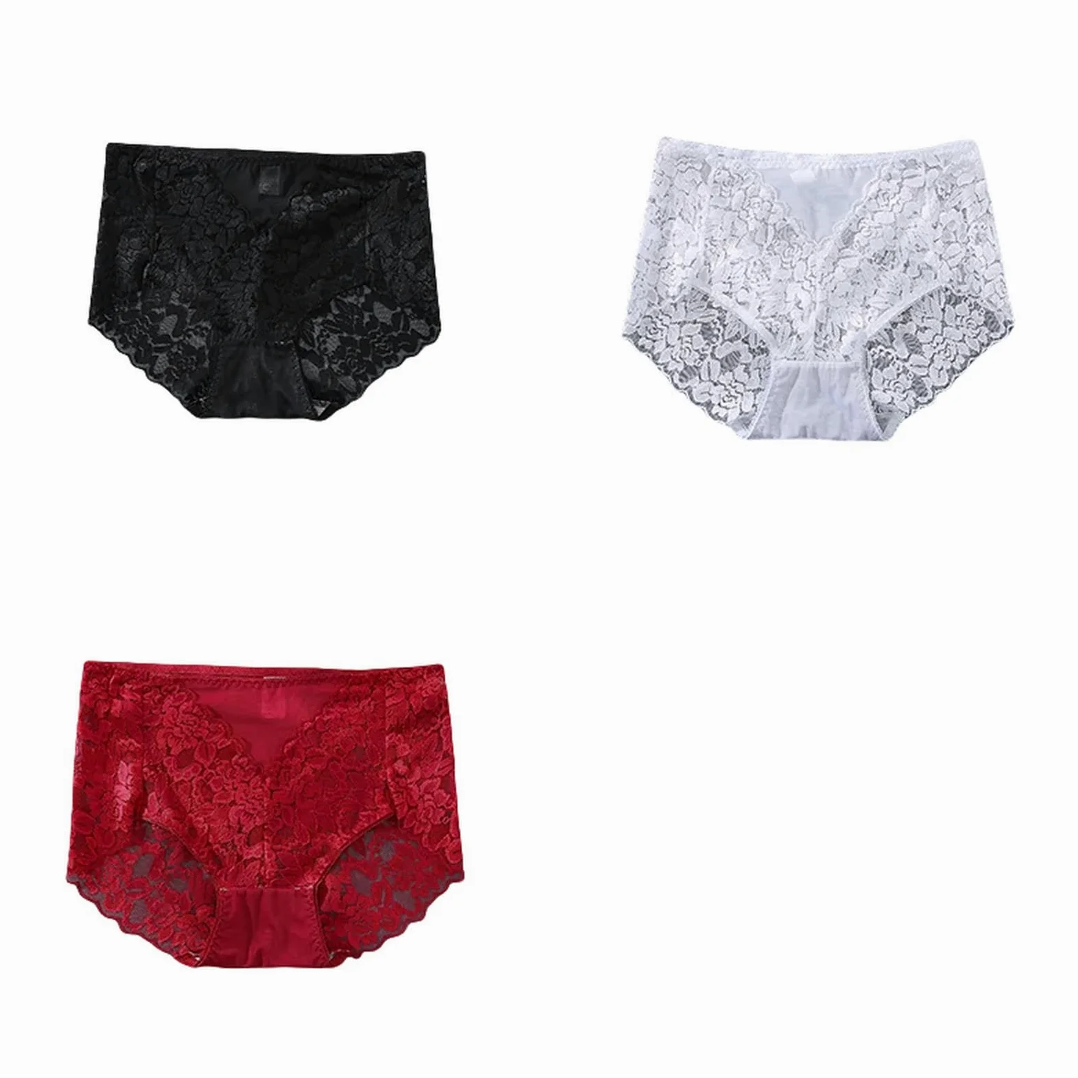 Ropa Interior Mujer 3pcs Mujeres Bragas De Encaje Lencería Alta Breve Talla Grande para Mujeres Sexy para Mujer Descarada Mujer Sexy Lingerías Íntimas-s25-1-s 40-55 Kg