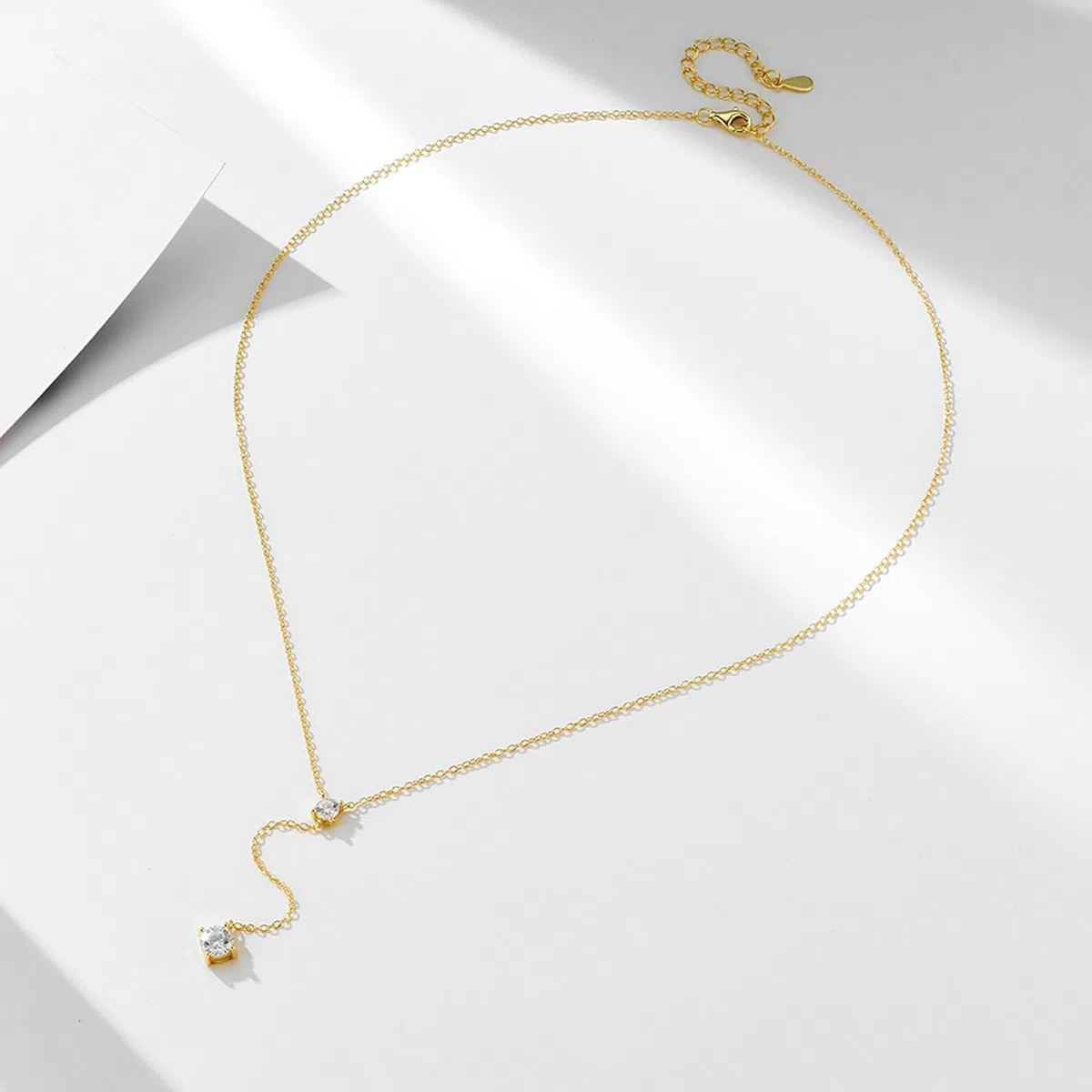 Collar de oro amarillo para mujer, collares con colgante de 9 K, 14 y 18 quilates, cadena en Y con moissanita, collares minimalistas de 42 + 5 cm