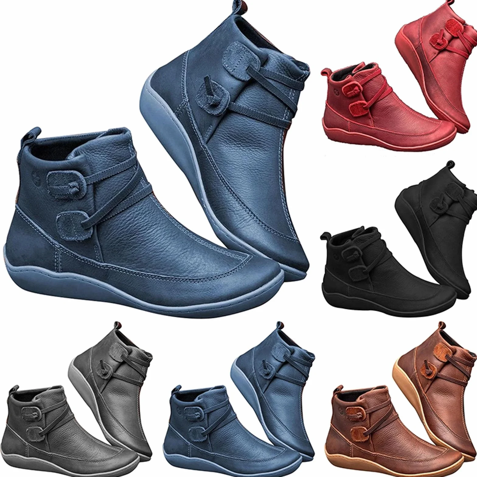 Botines de tobillo vintage para mujer, con soporte de arco con cremallera lateral, botines planos para hombre