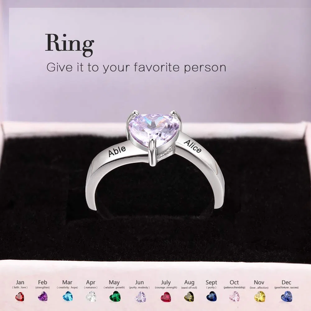 kaululu Anillos Mujer Personalizado con Simulada Piedra 2 Nombres Grabados para Madre, Hija - Joyería Cumpleaños con Grabado Nombre para Mamá Familia