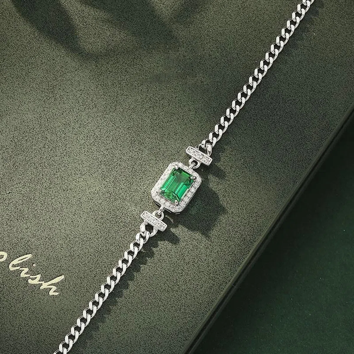 Pulsera de moda para mujer, pulsera de boda creada en laboratorio, esmeralda de 1 quilate, joyería de oro blanco de 9/14/18 quilates con moissanita