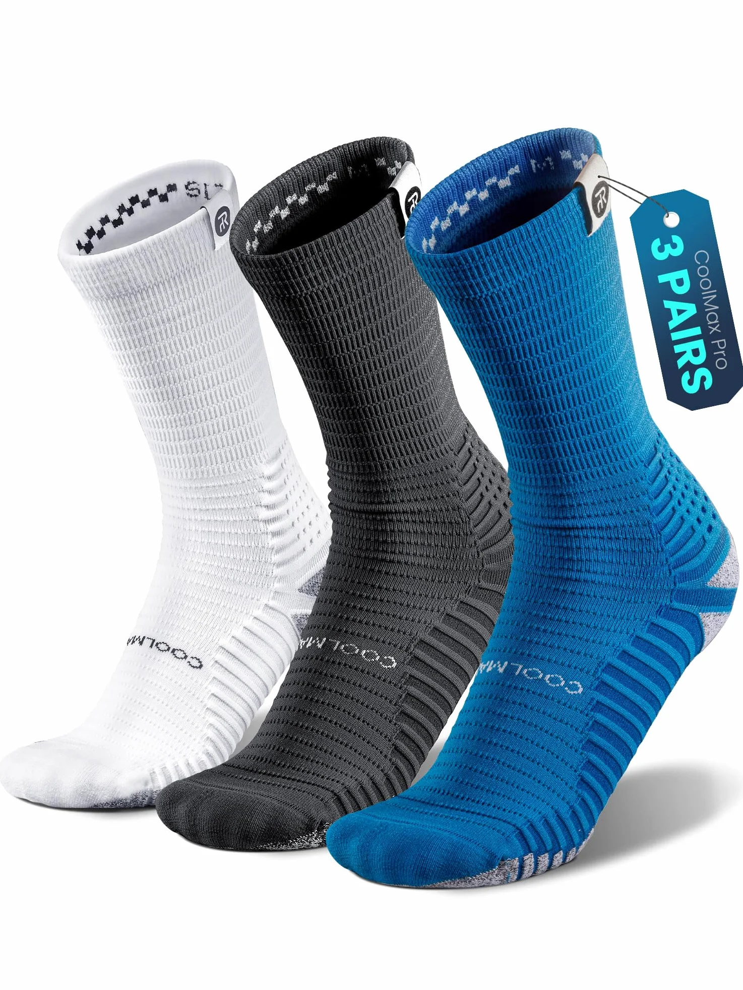 Rahhint Coolmax - Calcetines de compresión antiampollas de secado rápido para correr, con cojín antideslizante, 3 pares para maratón, senderismo