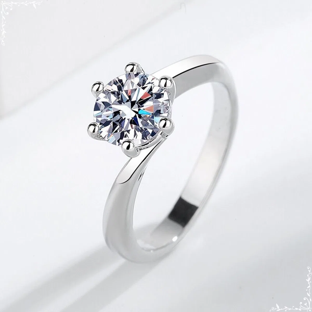 Anillo de compromiso para ella, oro blanco de 14 quilates para mujer, seis garras de moissanita, alianzas de boda para ella, talla 4-11