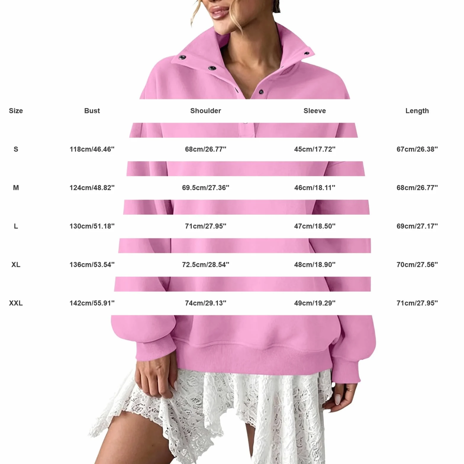 Generico Sudaderas Mujer Sin Capucha Cuello Alto con Botones Manga Larga | Sudadera lisa elegante y ligera, suave y cómoda, ajuste holgado, para llevar todos los días