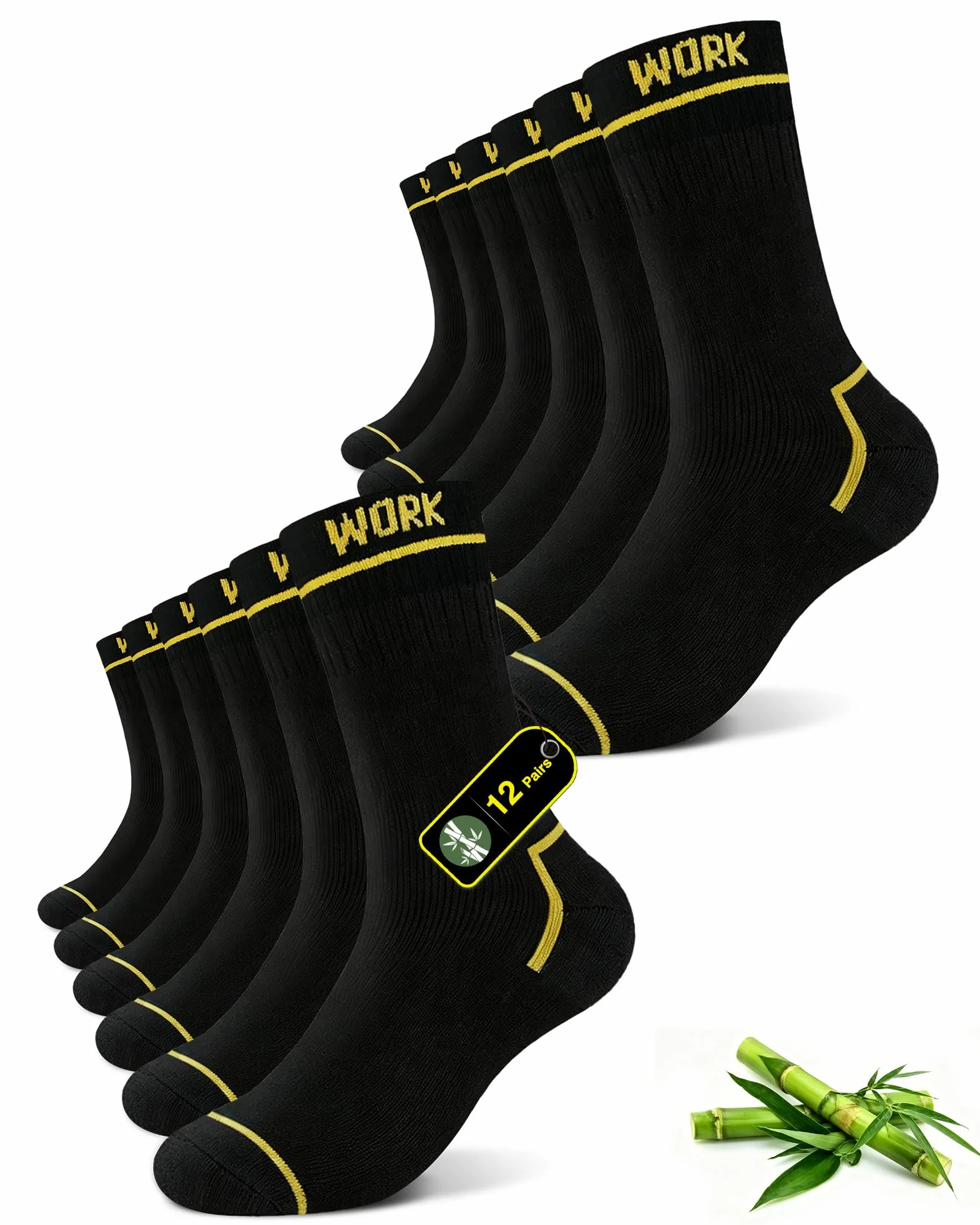 FALARY Calcetines Trabajo Hombre Bambú Rizo WORK Socks Durable 6 Pares | Respirable Cómodo, Absorbe la Humedad, Tela de Rizo Gruesa, Refuerzo en Talón y Puntera, Adecuado para Trabajadores Manuales