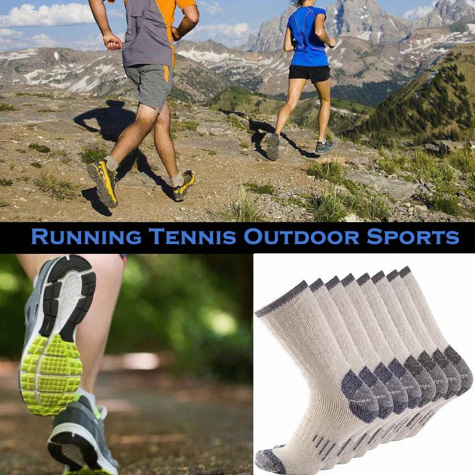 Calcetines deportivos de lana de merino 70% para hombre, aptos para senderismo, trekking, camping - - Large
