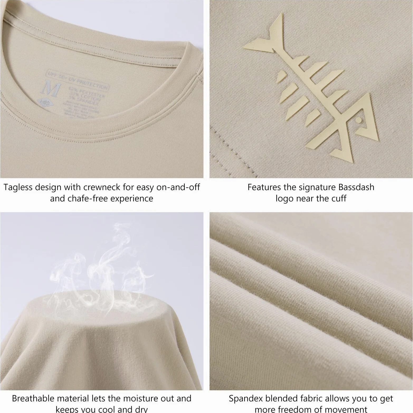 Bassdash Camiseta de Pesca de Manga Larga para Hombre, Mezcla de algodón Ultra Suave UPF 50+, protección Solar UV, Camiseta de Rendimiento Informal