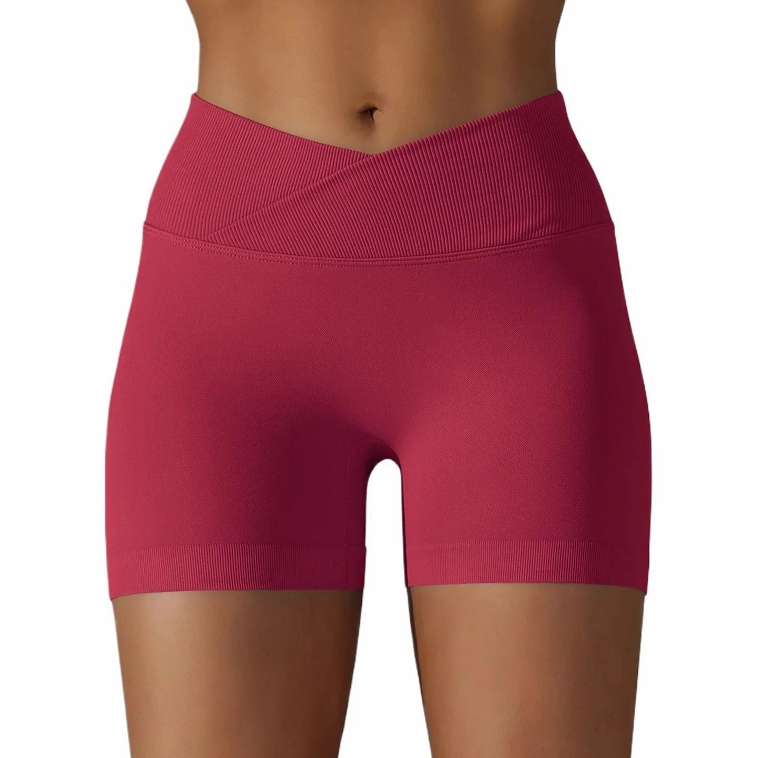 Pantalones cortos deportivos de cintura cruzada for mujer, pantalones cortos de yoga, entrenamiento en el gimnasio, correr, pantalones cortos de yoga de cintura alta, pantalones cortos push up de cade