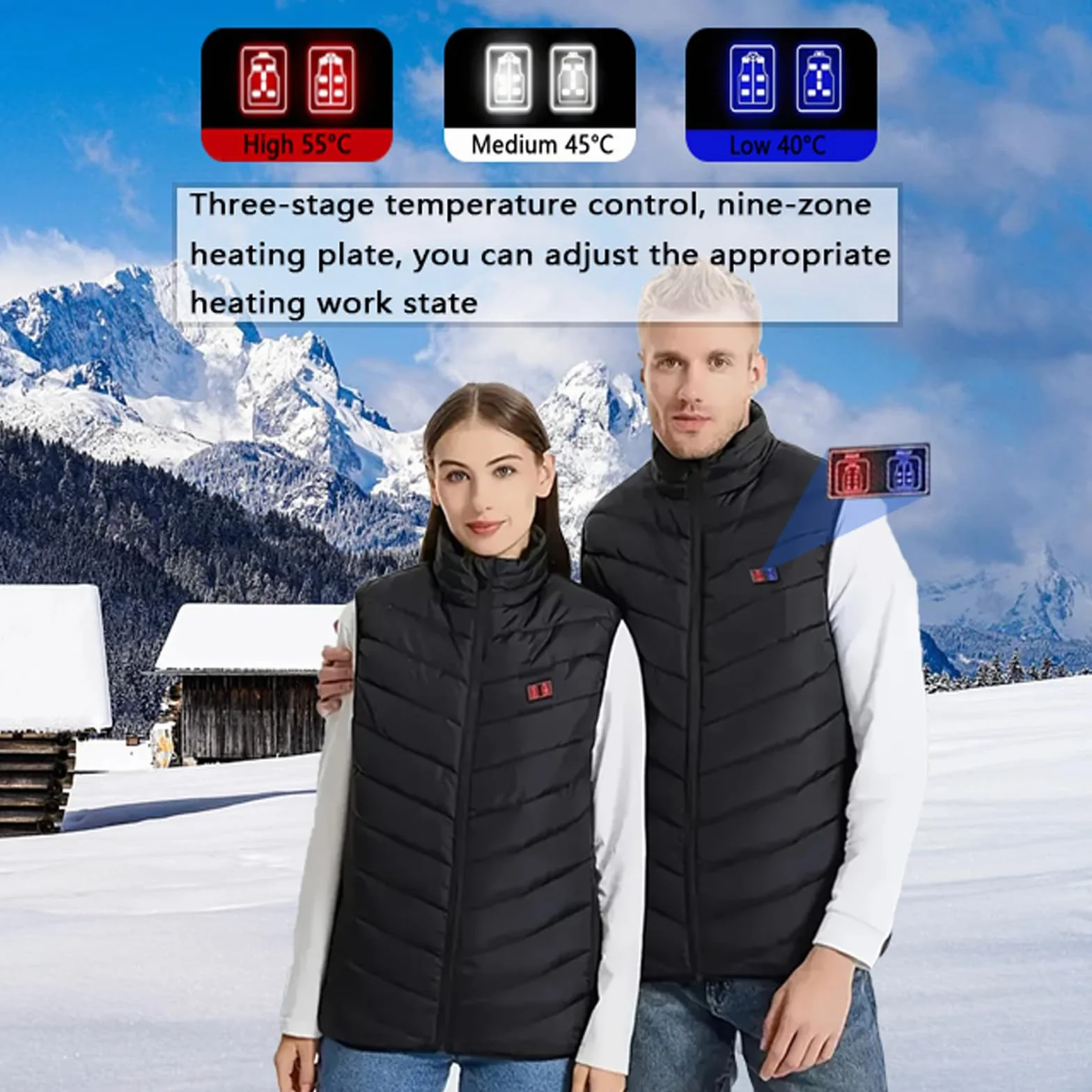 SNZ Chaleco Calefactable Con Batería USB Chaqueta Calefactable Invierno Cálido Mujer Hombre Senderismo Caza Moto Camping Snowboard