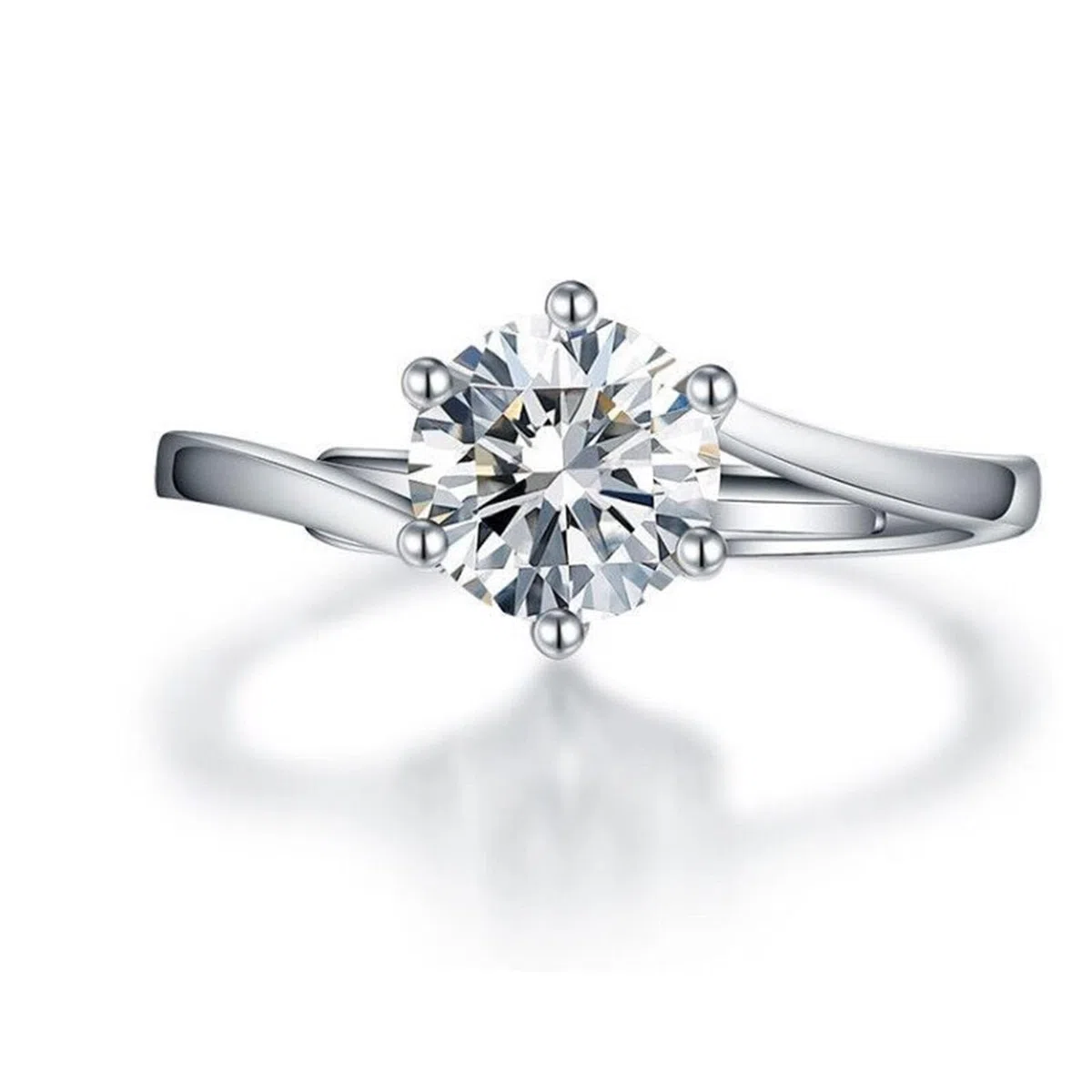 Anillo de compromiso para ella, oro blanco de 14 quilates para mujer, seis garras de moissanita, alianzas de boda para ella, talla 4-11