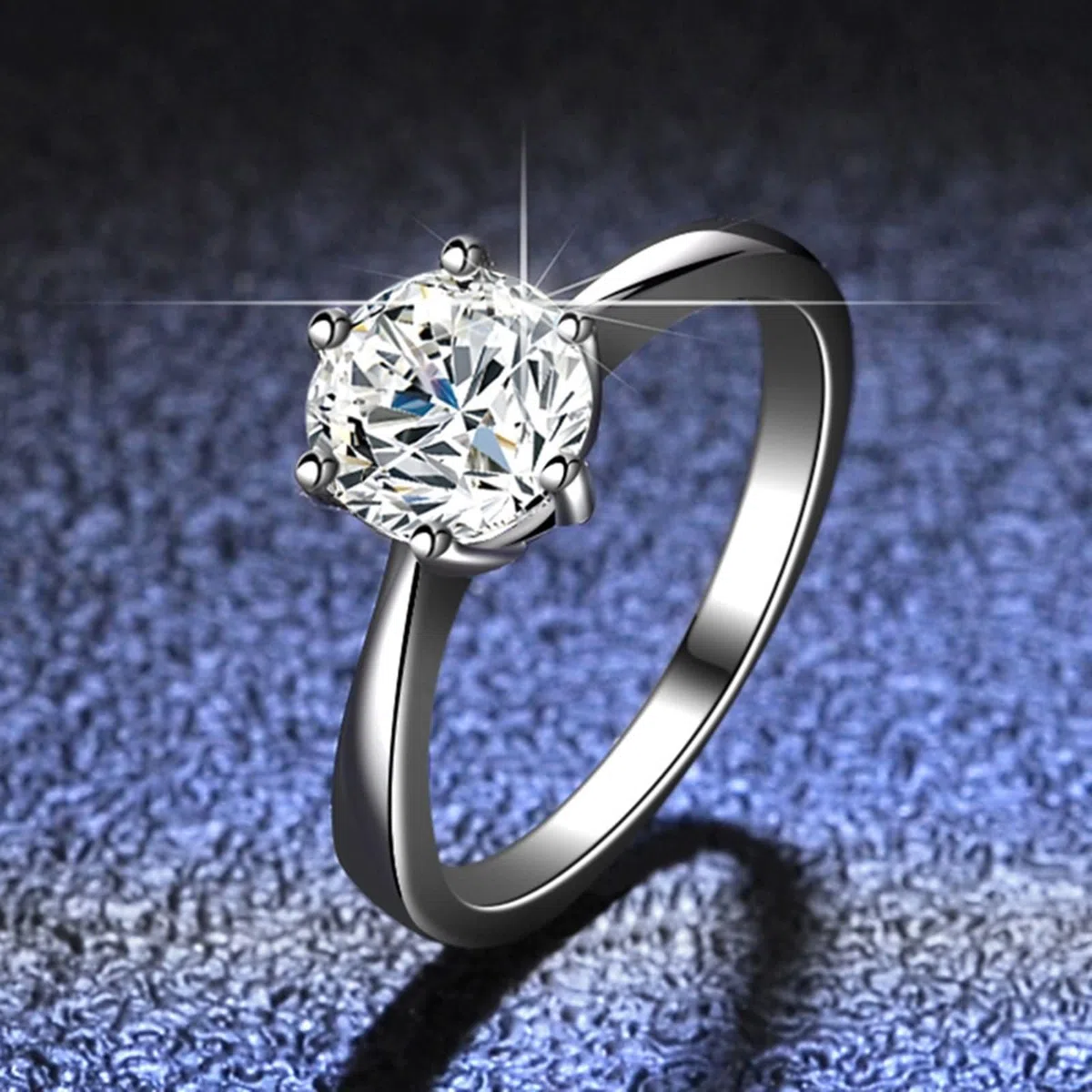 Anillos de mujer de oro blanco, anillos de boda de oro auténtico con moissanite de 1 ct solitario