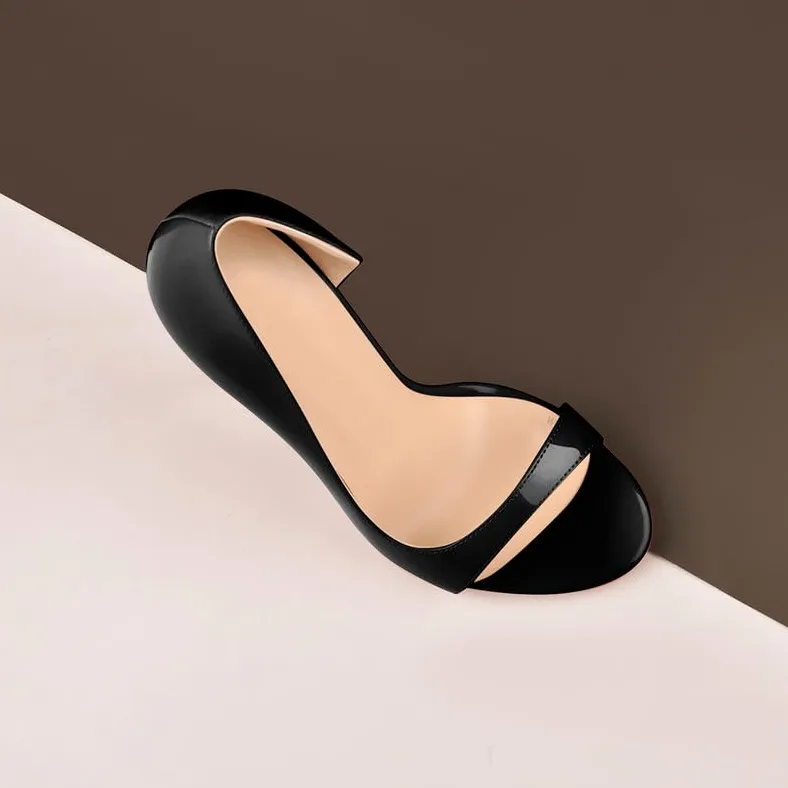 Zapatos de tacón clásico para mujer Stiletto Tacones altos redondos Zapatos abiertos de mujer laca