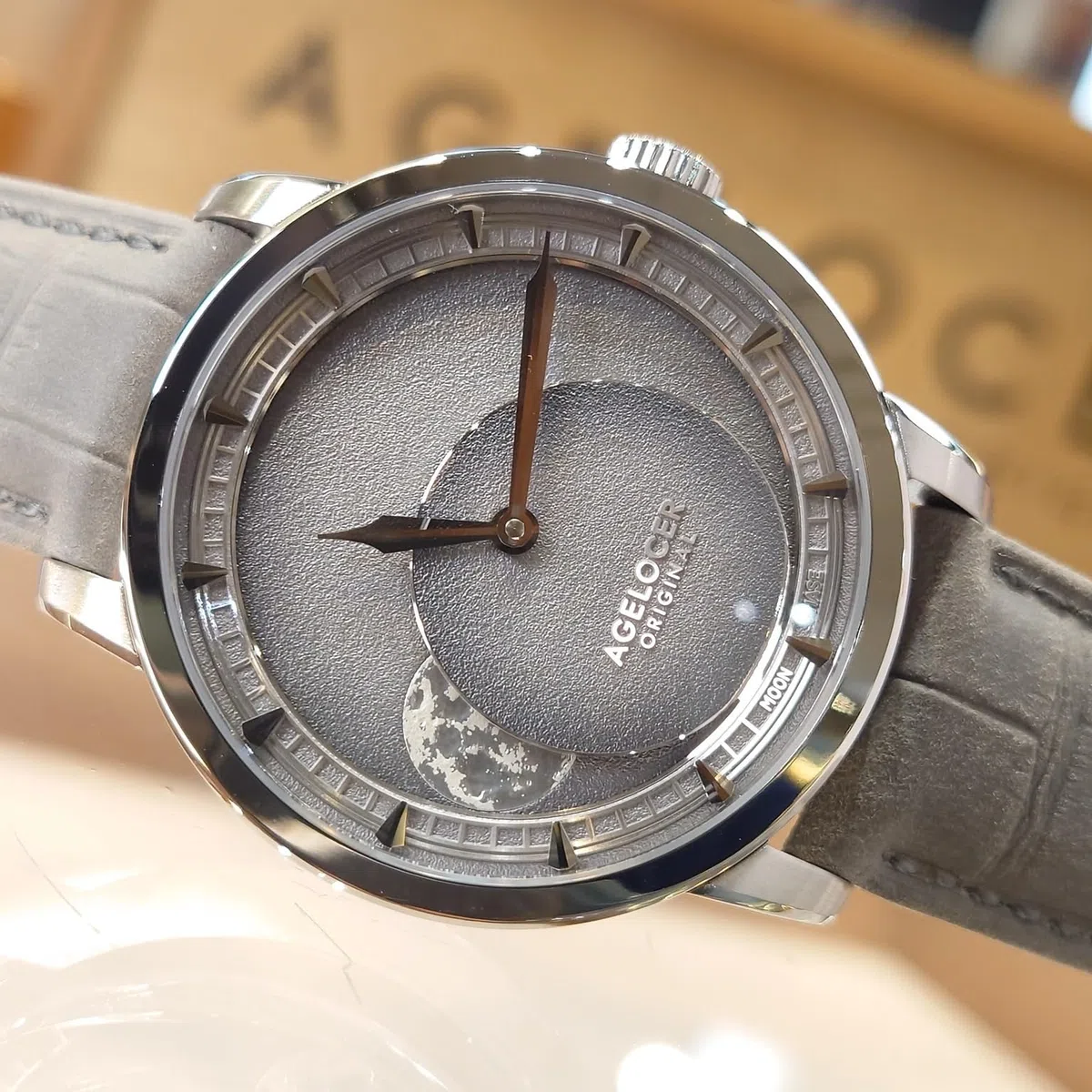 agelocer Reloj mecánico automático para hombre, esfera de módulo de fase lunar de precisión de 29.51 días, cristal de zafiro, reserva de energía de 80 horas, luminoso, relojes de negocios para hombre