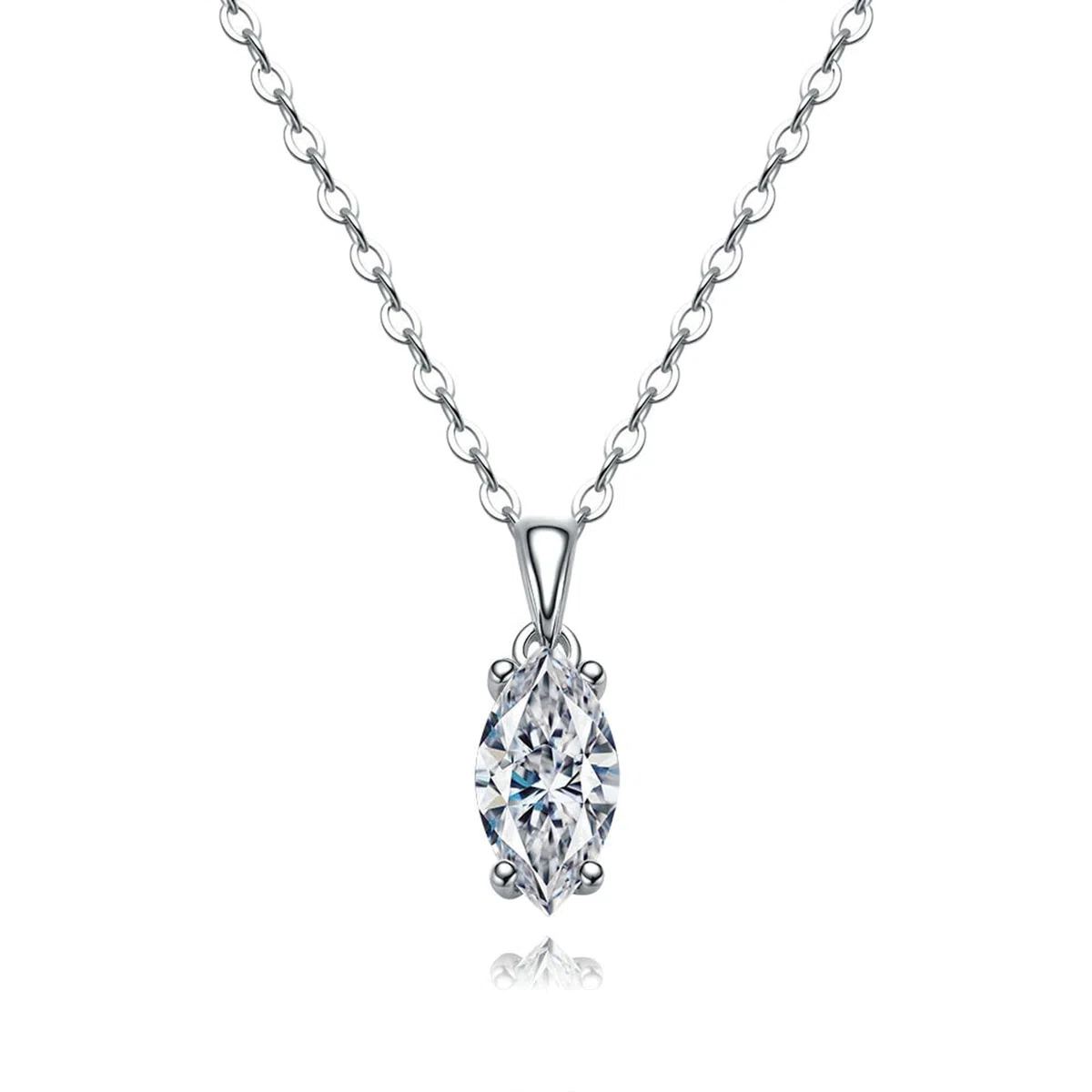 Collar de oro blanco Au750 de 18 quilates, joya auténtica con marquesa moissanita, colgante solitario de 45 cm