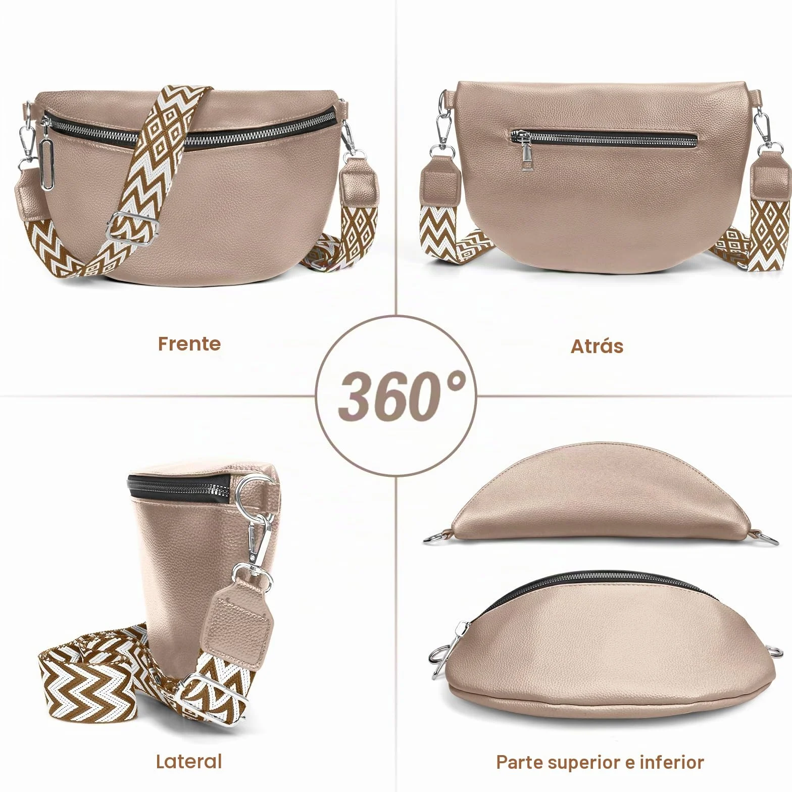 Bolso de Mujer Señoras Pequeño, Bolso Crossbody Señoras Correa Ancha, Riñonera Señoras Estiloso Cuero Repelente al Agua, Elegantes Bolsos Modernos con Correa de Mujer Desmontable