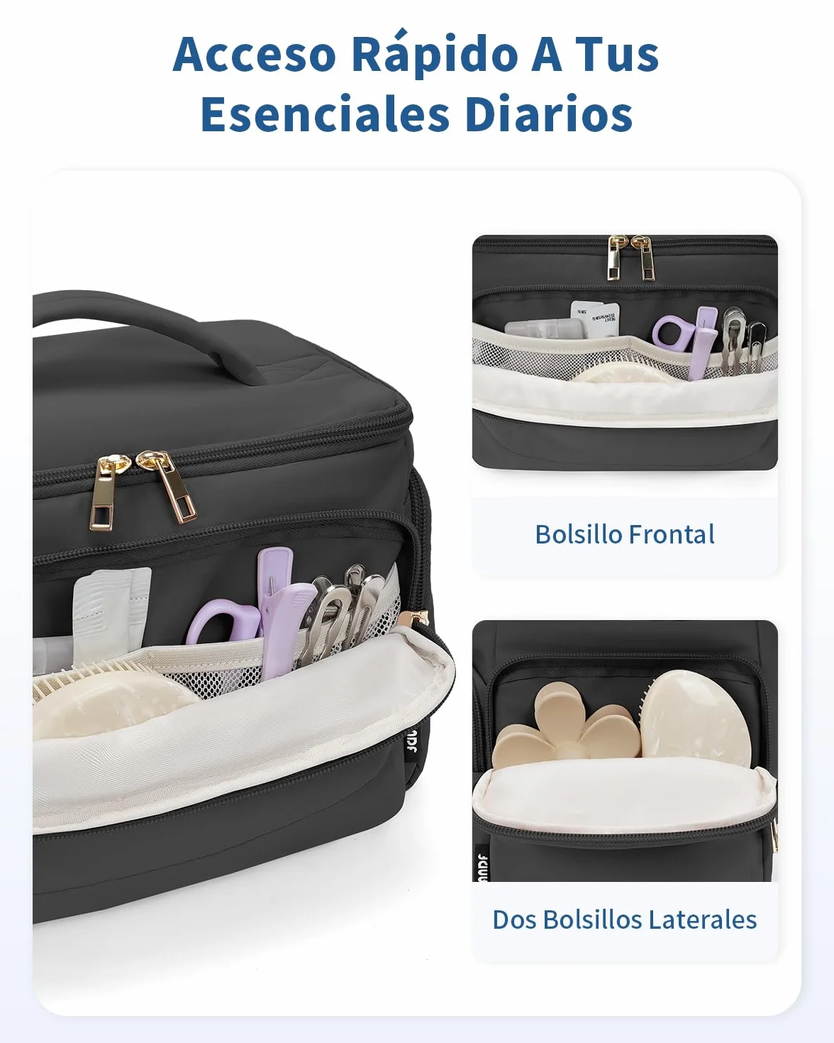WANDF Neceser de Viaje Grande, Bolso de Maquillaje de Apertura Amplia con Asa, Bolso Cosmético Hinchado para Toallas, Cosméticos, Accesorios y Elementos Esenciales para Mujeres