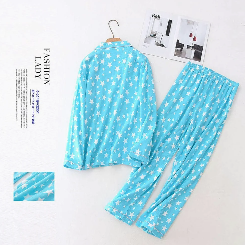 Conjunto De Pijamas De Mujer, Conjunto De Pijama Suave Conjuntos De Salón Con Estampado De Estrellas De Algodón Tejido Top & Pantalones Con Botones Pjs Set Ropa De Dormir De Manga Larga Ropa De Do