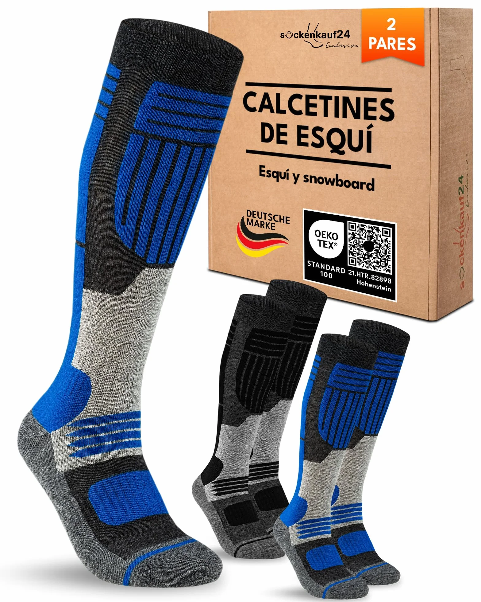 sockenkauf24 2 Pares Calcetines Esquí para Hombre Lana Merino