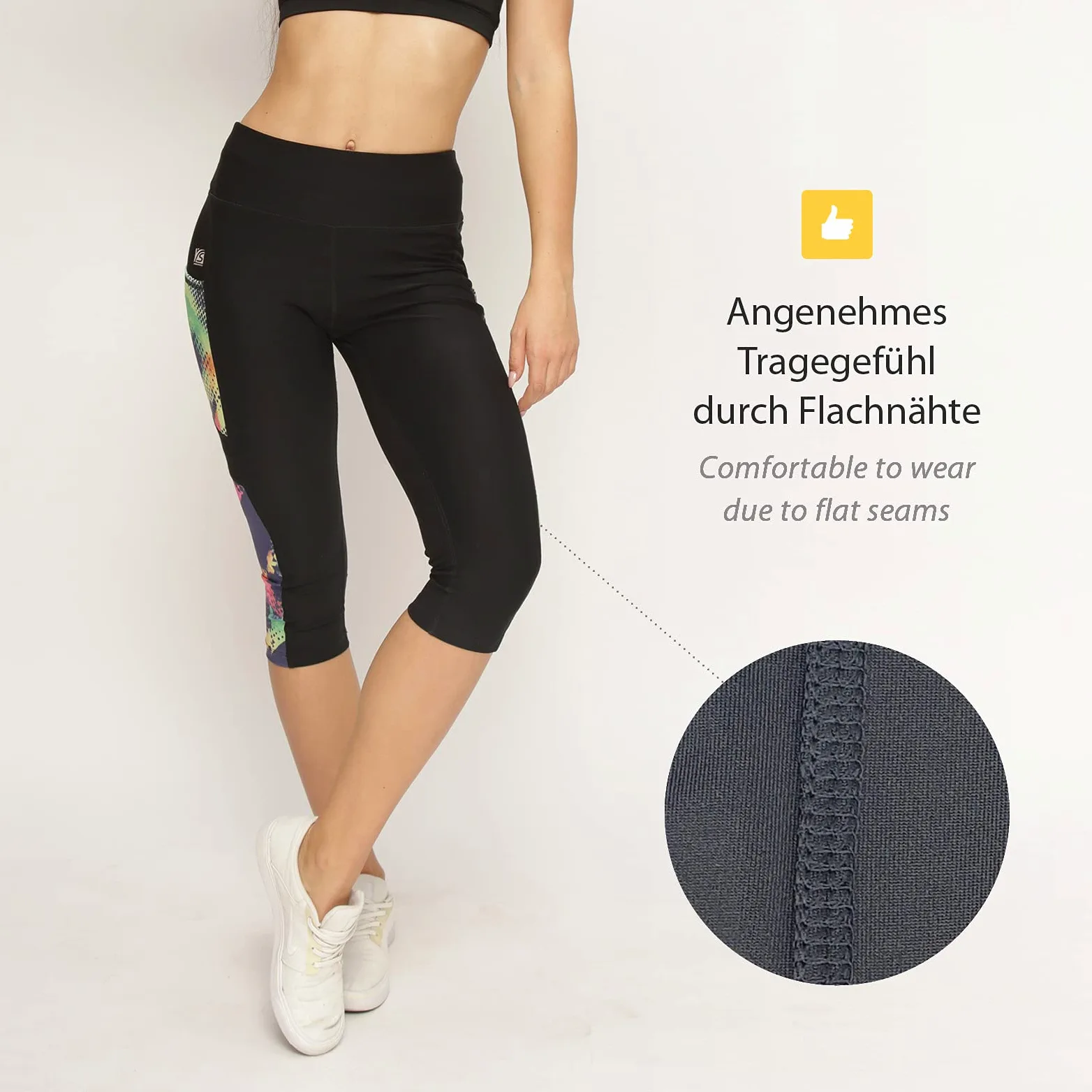 VS Capri - Leggings Deportivos con Bolsillo para el teléfono móvil, 3 Bolsillos Laterales, 3/4 Leggins, para el móvil, Las Llaves, Tarjetas de crédito y Otros Mallas Deportivas para Fitness