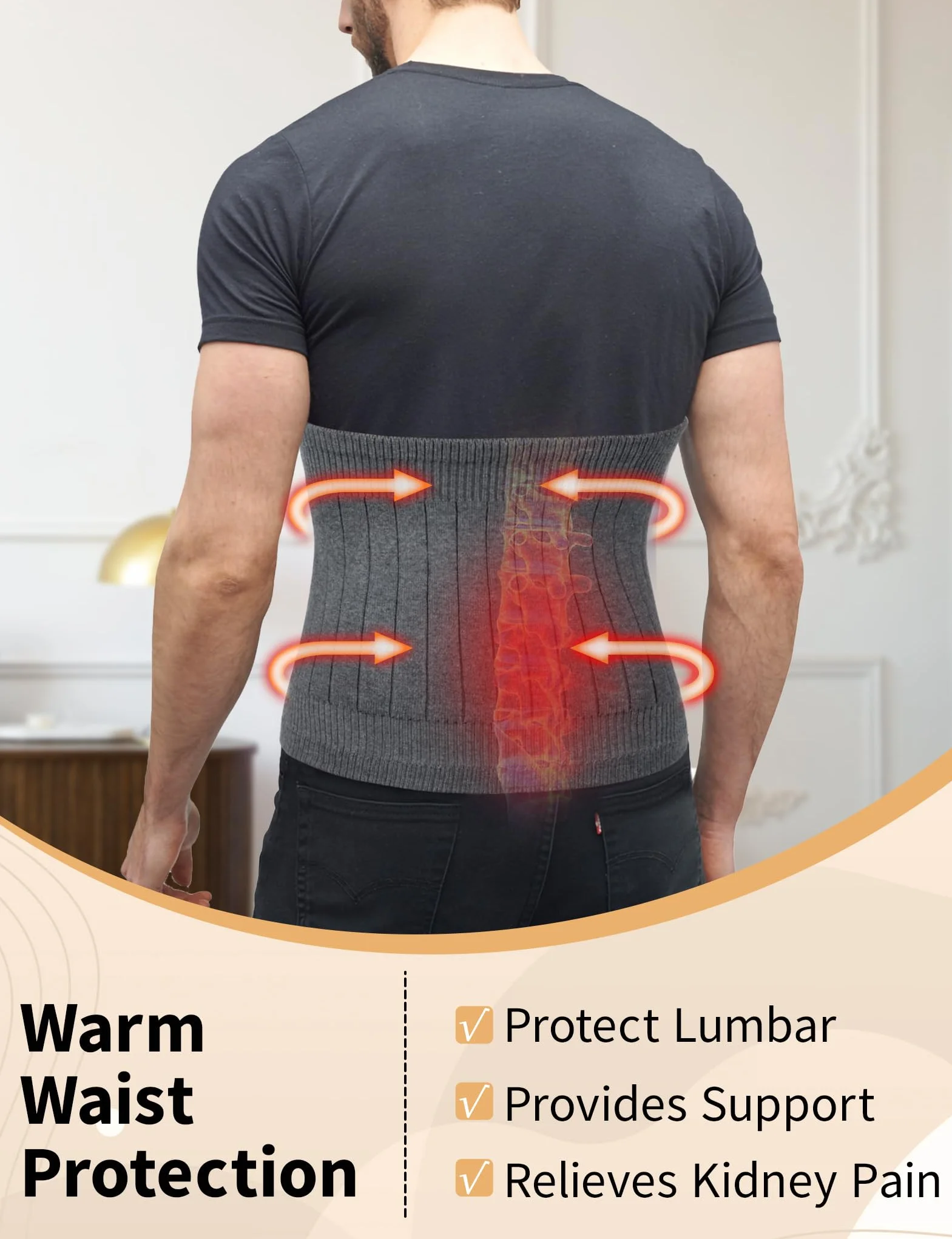 Becellen Faja Lumbar Lana, Cálido Elástico Abdomen Calentador Cachemira Faja Lumbar Mujer Dolor Espalda Anti-Frío Calentador de Riñón Invierno Cintura Soporte para Mujer Hombre