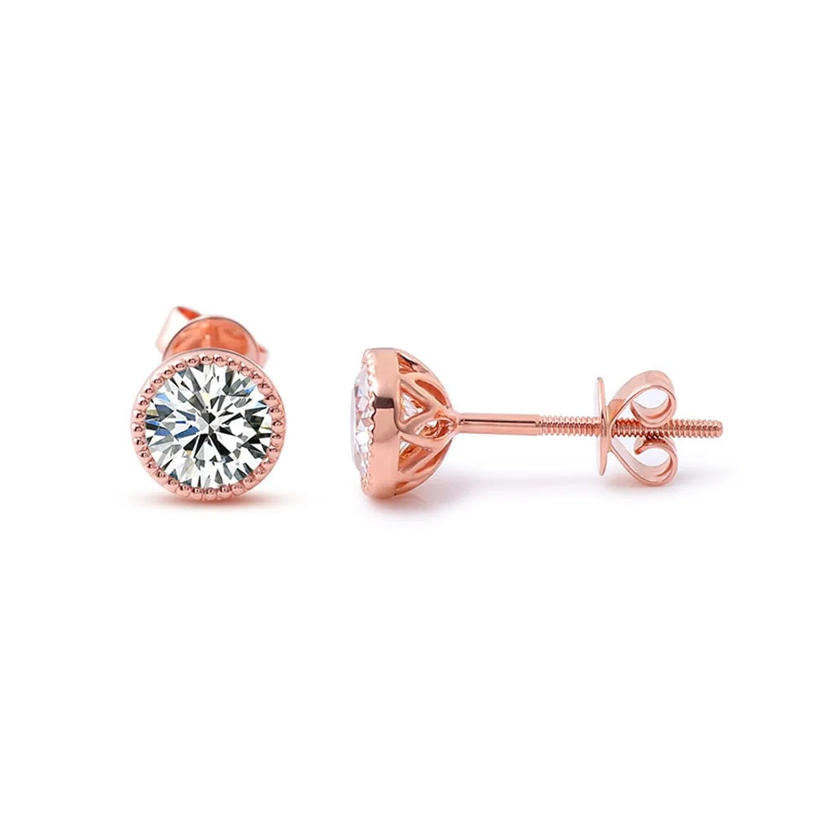 KnSam Pendientes de oro rosa de 9 K/14 K, joyas auténticas, pendientes clásicos de 1/2/3 ct moissanita, pendientes para niña Au375/585, oro rosa