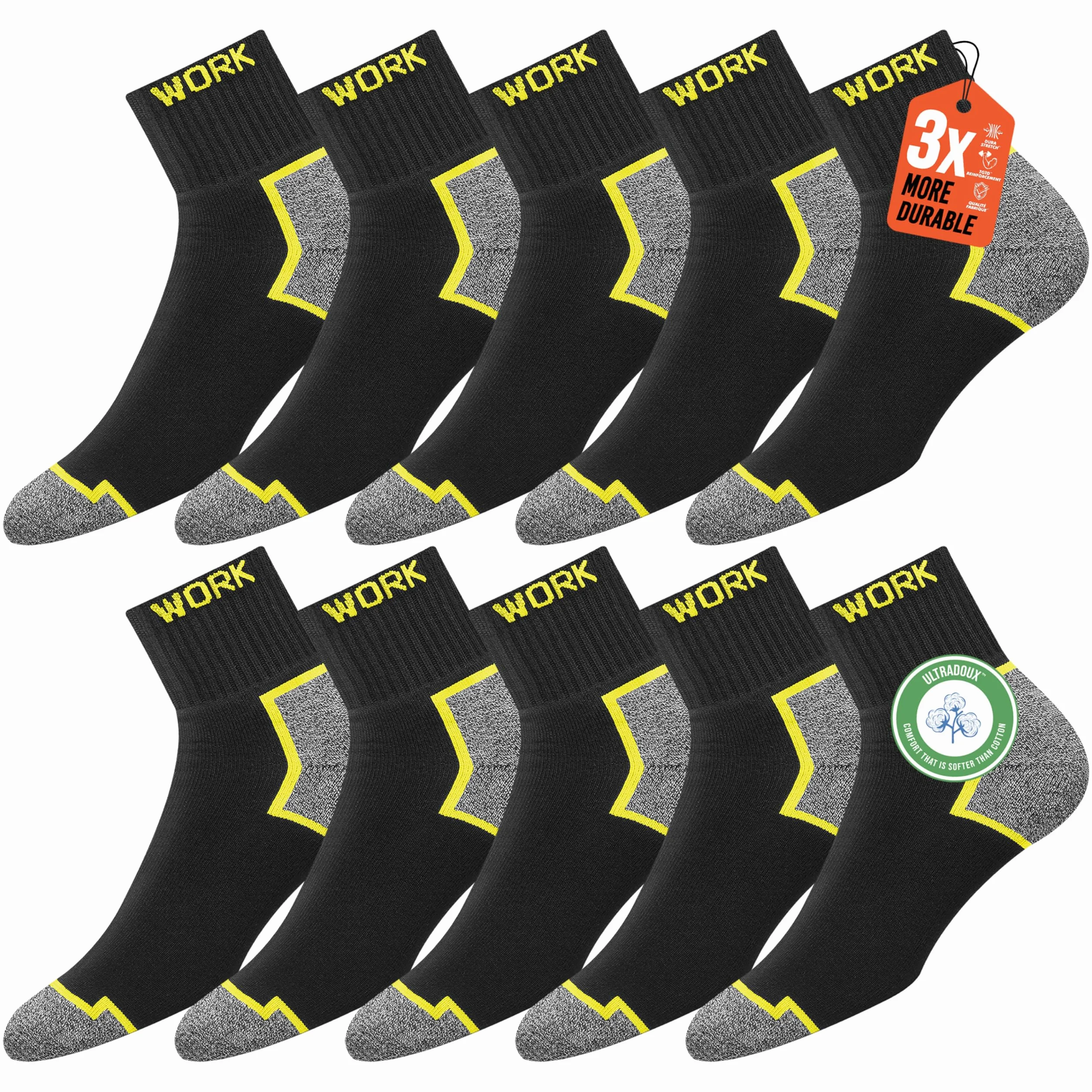 SOXCO 10 Pares Quarter Calcetines Hombre Trabajo Cortos WORK Socks