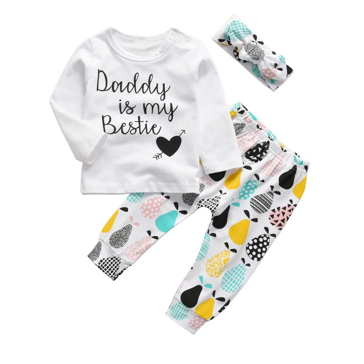 KuKitty Conjunto de 3 piezas para bebé y niña, manga larga, camiseta, blusas, pantalones con diadema