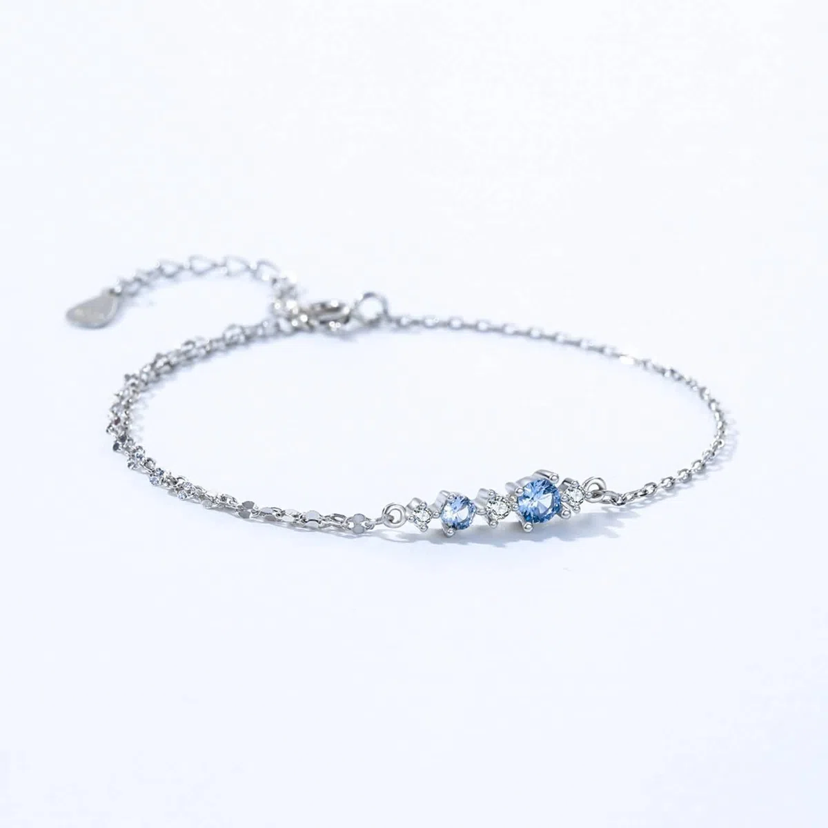 KnSam Pulsera de oro real de 18 quilates para mujer, cadena de 3 brazaletes con topacio azul, pulsera de moissanita, PT950