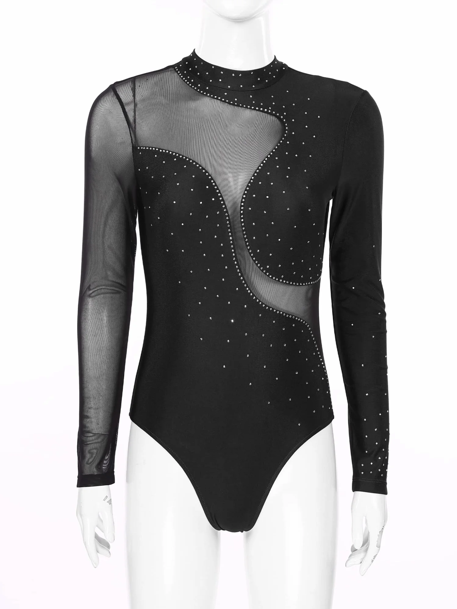 Maillot Gimnasia Ritmica Brillantes Leotardo Ballet Mujer Manga Larga Body Patinaje Artistico