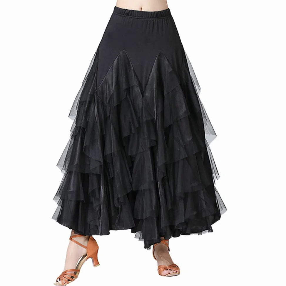 Falda Plisada de Baile Latino Flamenco para Mujer Falda Irregular de Ballet Danza Clásica Tango Falda Tul Falda Larga Gasa
