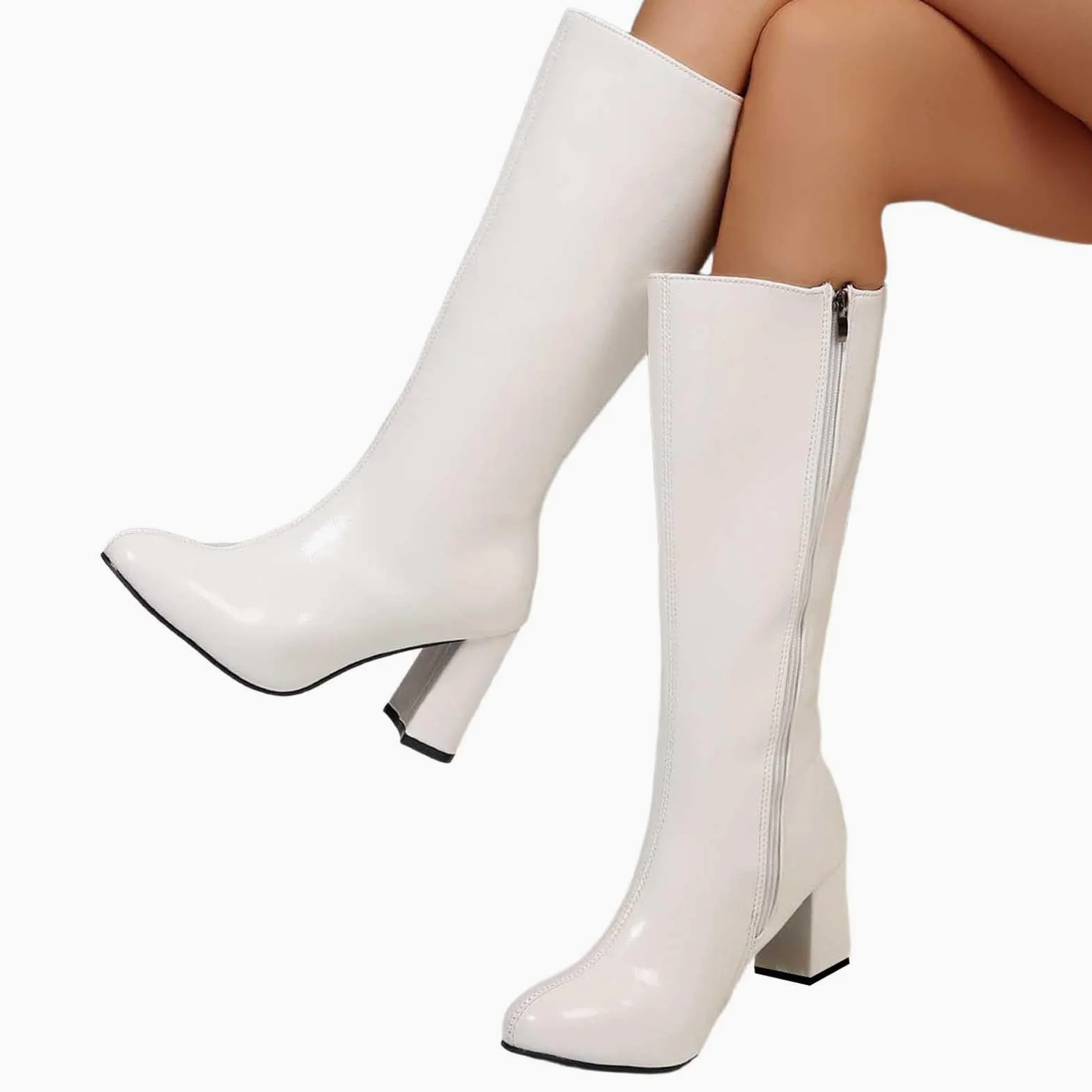Botas por Encima de la Rodilla Botas de Media Pantorrilla con tacón Grueso y Cremallera Lateral. Cómodas Zapatillas para Caminar, para Uso Diario y Actividades al Aire Libre.