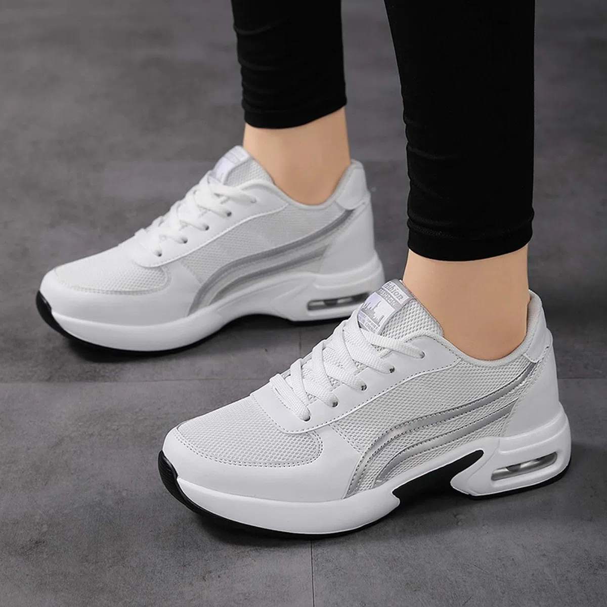 Zapatos deportivos de plataforma con amortiguación de aire para mujer, suela gruesa de malla, zapatos casuales para caminar con suela suave y diseño transpirable