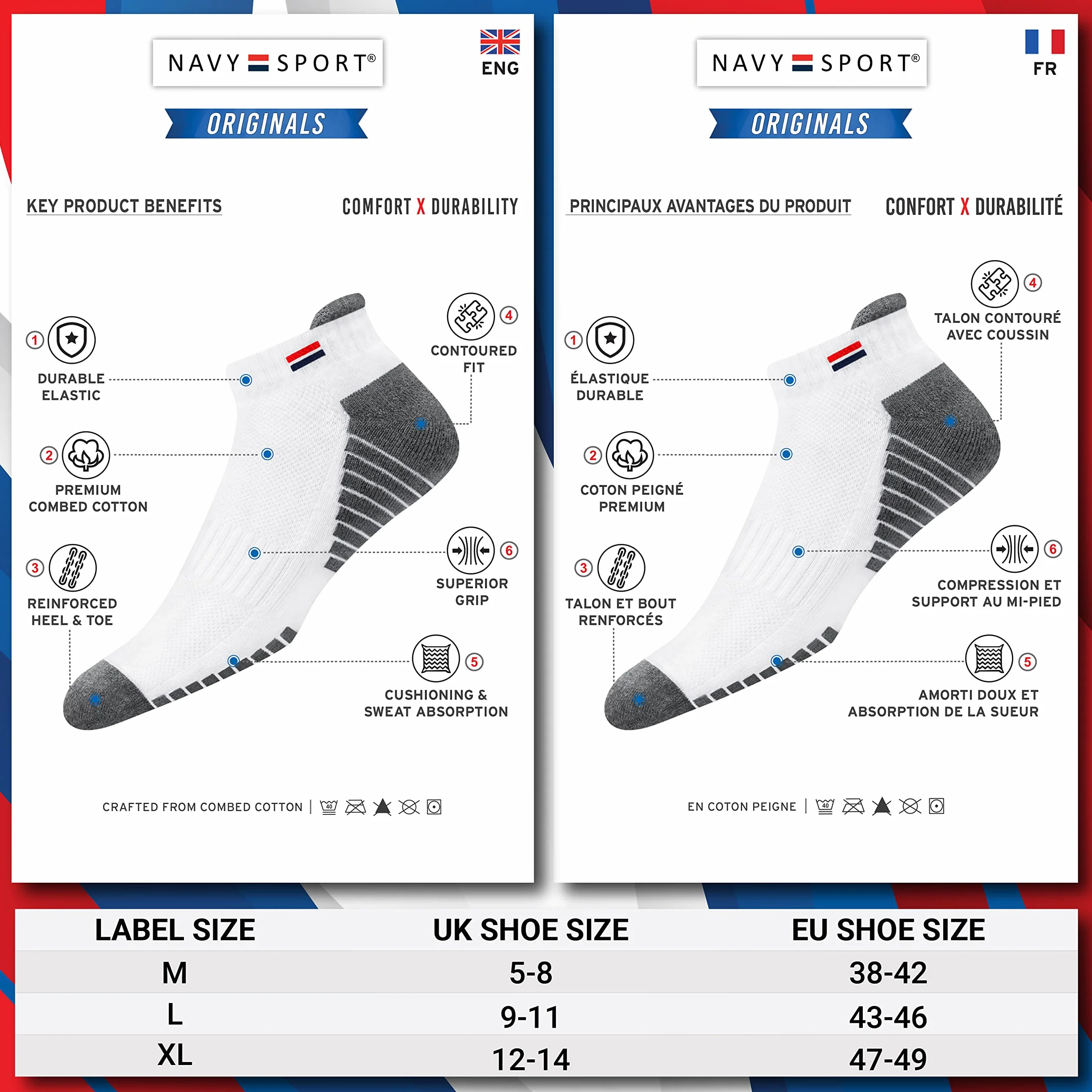 NAVYSPORT 6 Pares Calcetines Tobilleros Algodón Running Ciclismo CrossFit