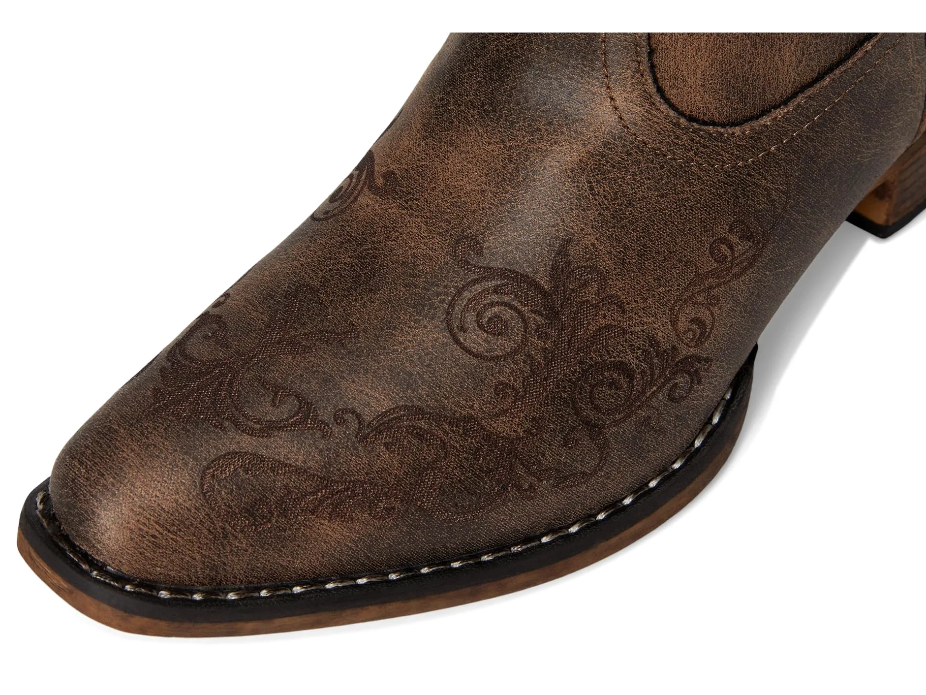 ROPER Womens Short Stuff Embroidery Snip Toe Casual Boots Ankle Low Heel 1-2'' - Brown'