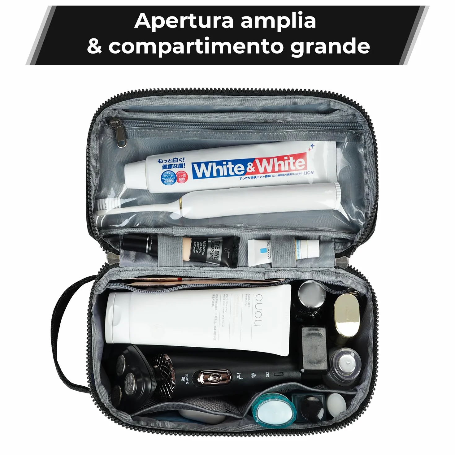 ECOHUB Neceser Hombre de Viaje, Impermeable Bolsa de Aseo, Bolsa Aseo con Separación Seco Húmedo, Neceser Organizador, Patente Pendiente(Negro-1)