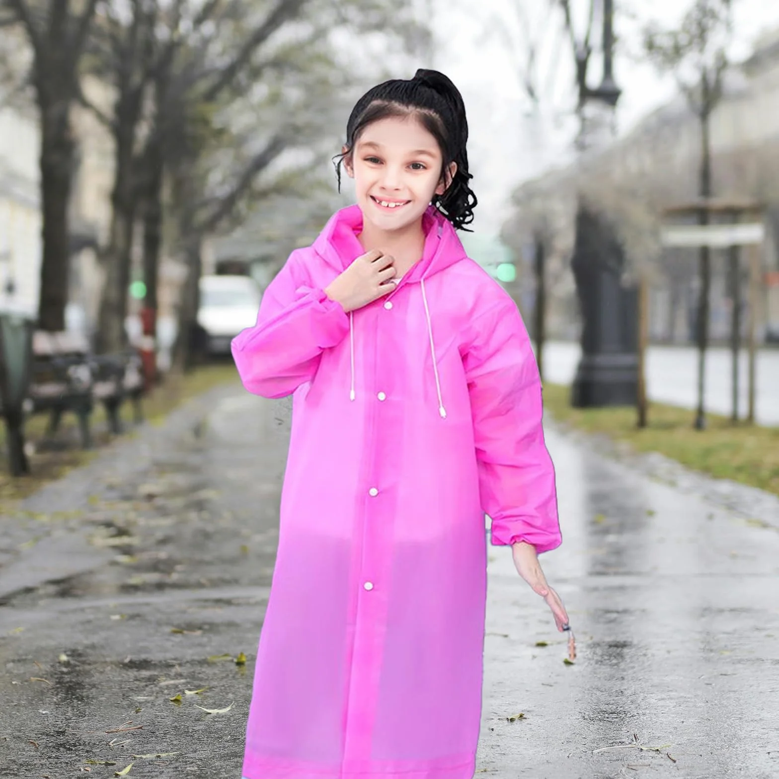 ZOCONE 3 Piezas Chubasquero Niño Reutilizable Poncho Impermeable Niño con Capucha y Botón, EVA Poncho Lluvia Capa de Chuva Criança Chubasquero Impermeable para Viajes, Senderismo, Camping
