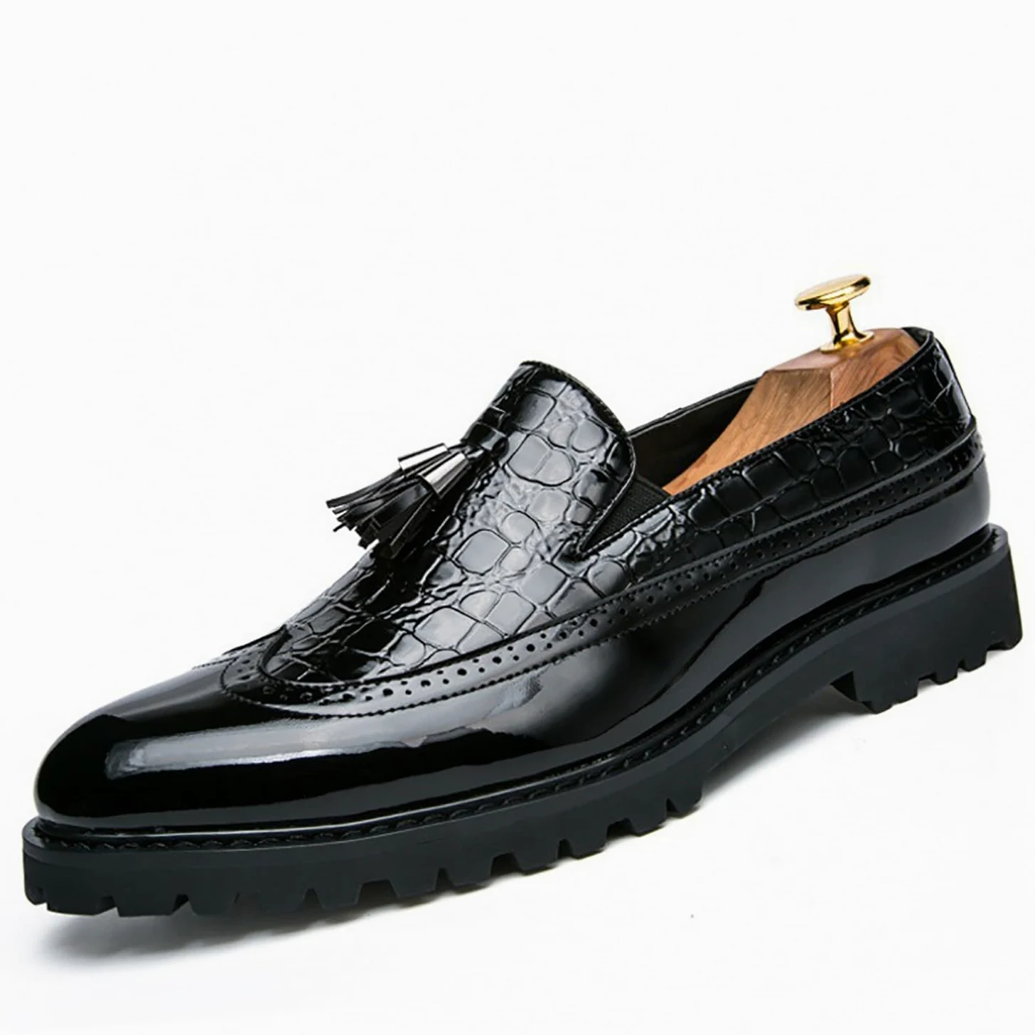 Mocasines con borlas para hombre, zapatos de vestir formales de negocios con lados elásticos para el trabajo, casual, negro, blanco, rojo